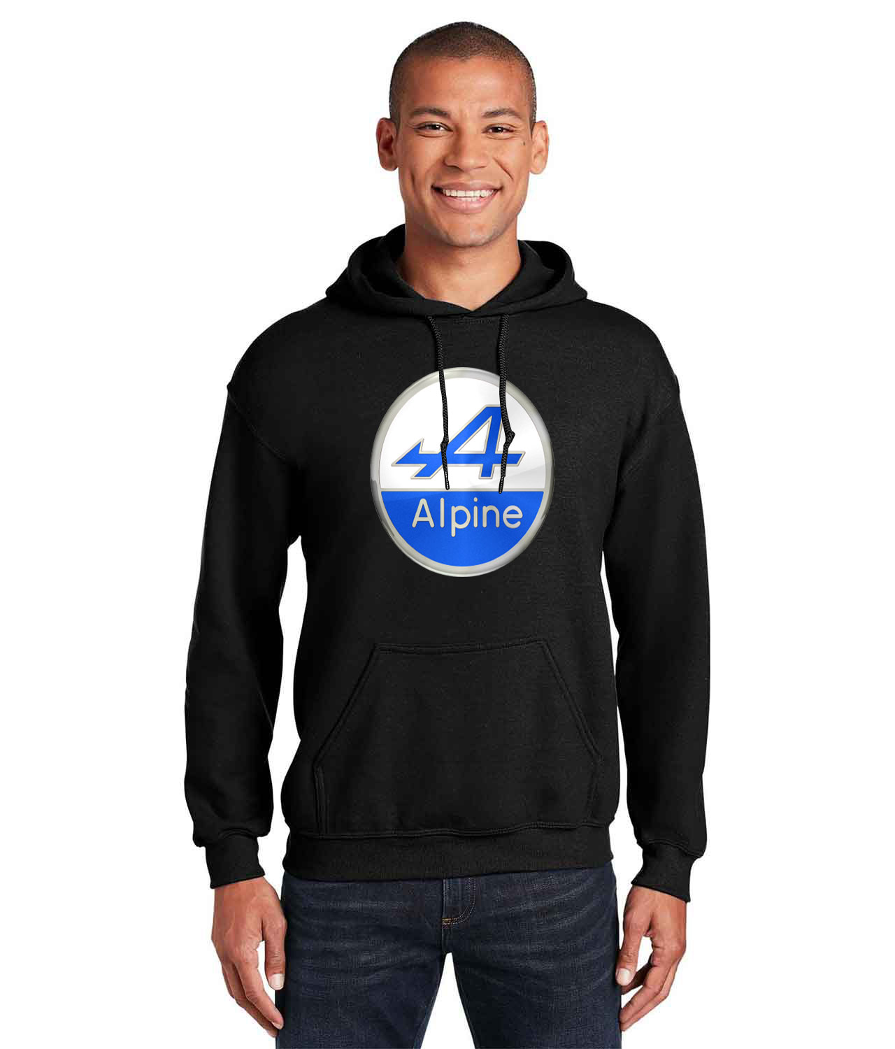 Alpine Emblem Blue Cars Logo Customized Design on Unisex Hooded Sweatshirt