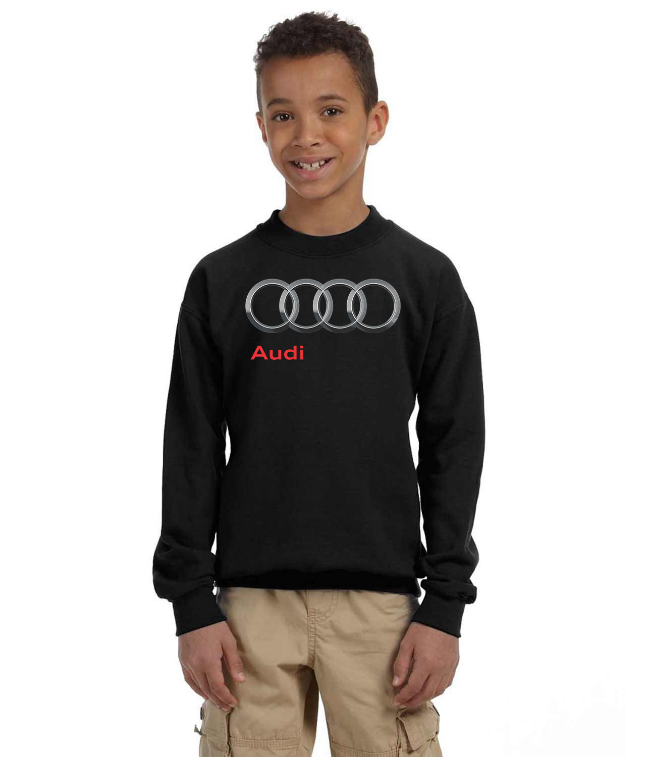 Audi 2009 Cars Logo Symbol Emblem Customized Design on Youth Crewneck Sweatshirt