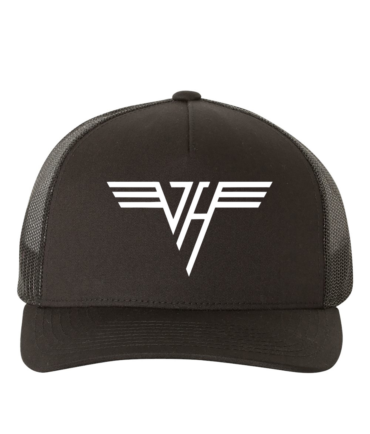 Van Halen White Text Style Rock band Music Logo Symbol Emblem Customized Design on Retro Trucker Cap Hat