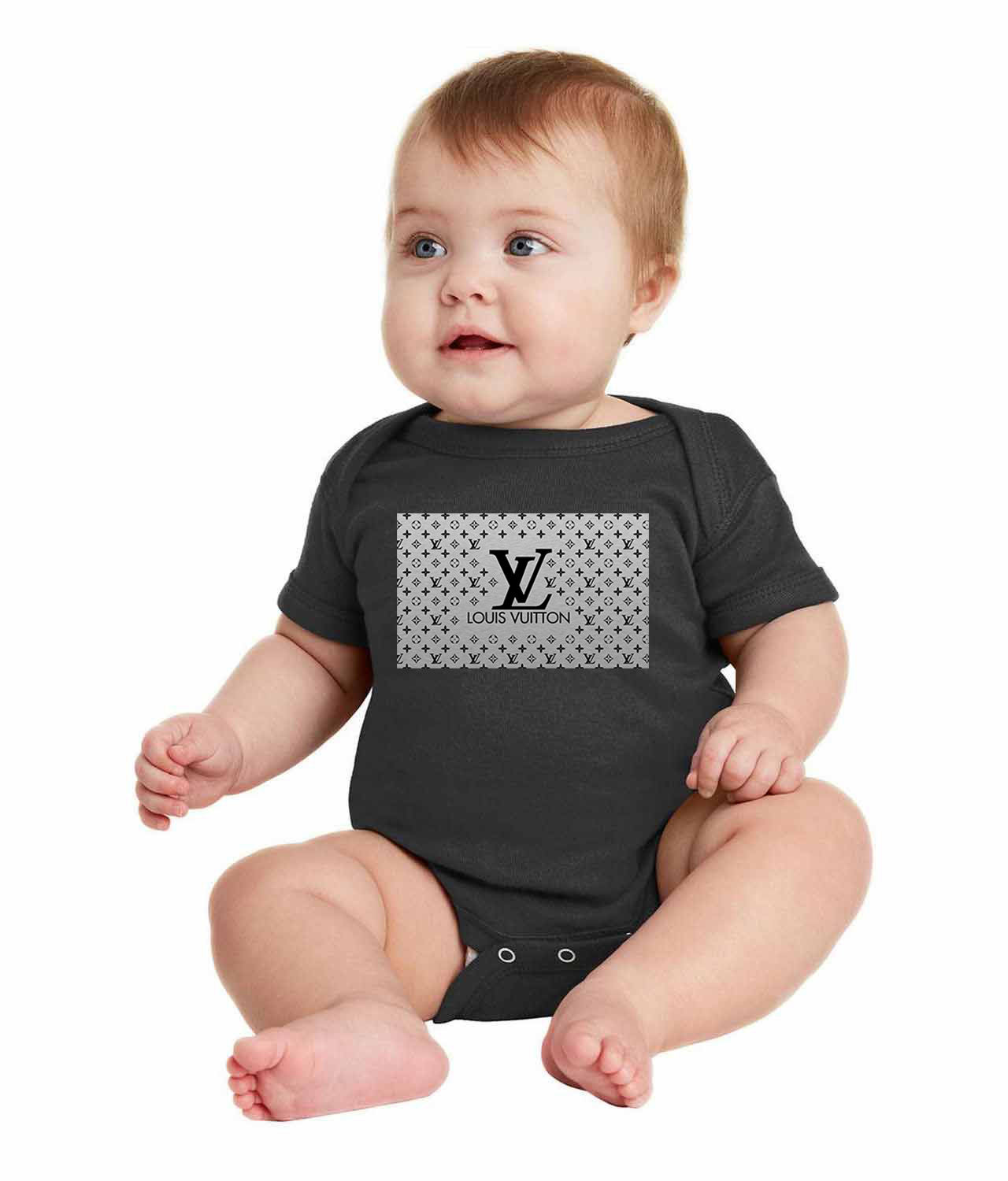 Louis Vuitton Emblem LV Fashion Logo Symbol Emblem Customized Design on Infant Baby Rib Bodysuit