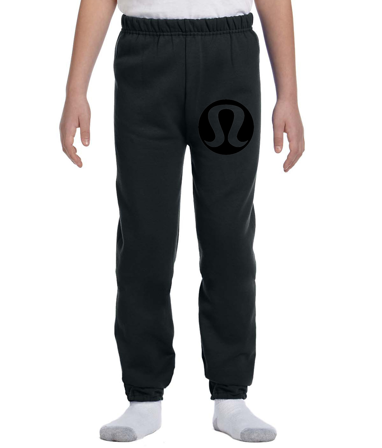 Lululemon Black Fashion Logo Symbol Emblem Customized Design on Youth Closed-Bottom Sweatpants - Image 1
