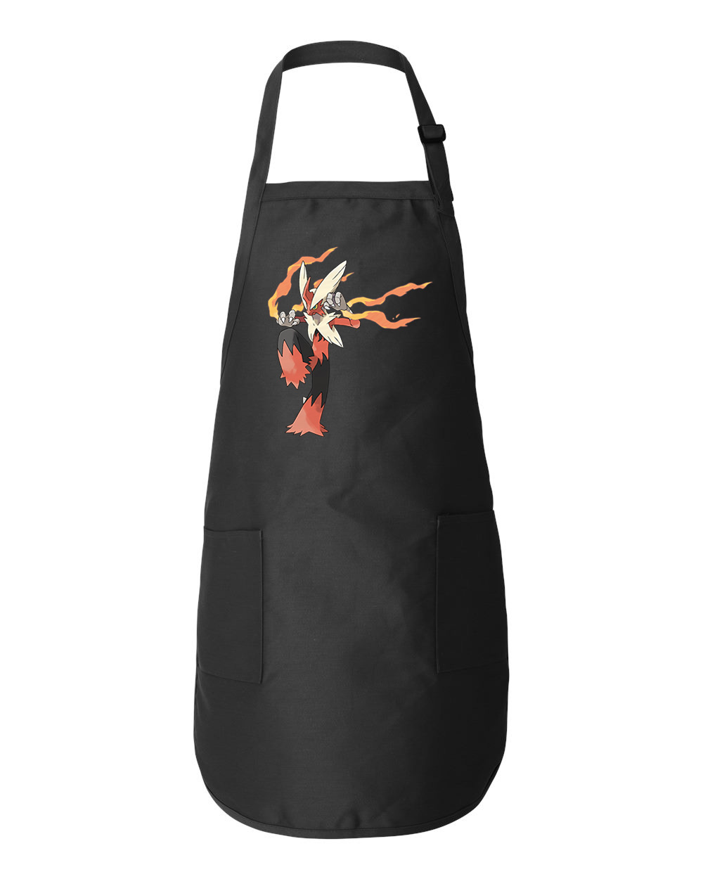 Mega Blaziken Pokemon Media Logo Symbol Emblem Customized Design on Full-Length Apron with Pockets