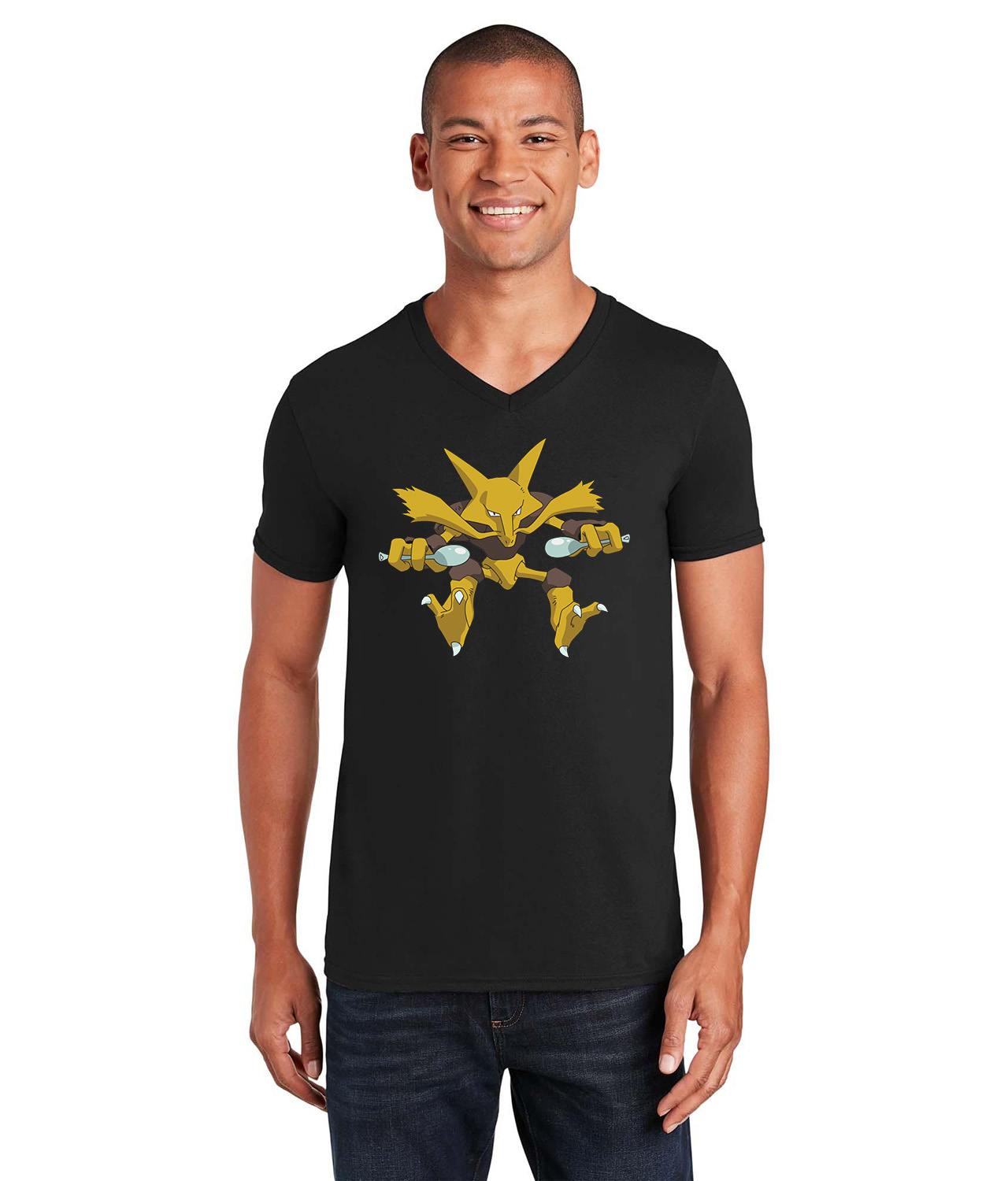 Pokemon Alakazam Logo Symbol Emblem Customized Design on Unisex V-Neck T-Shirt Tee