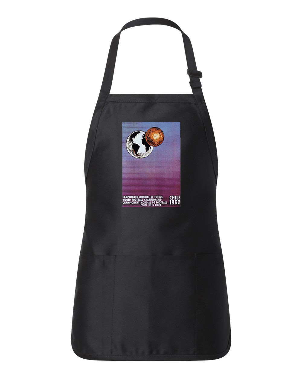 1962 FIFA World Cup Chile Soccer Logo Symbol Emblem Customized Design on Full-Length Apron with Pouch Pocket