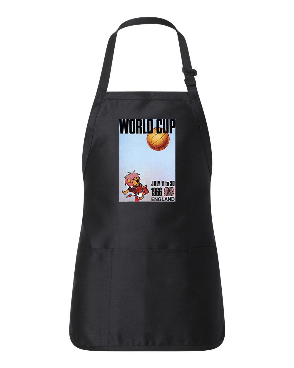 1966 FIFA World Cup England Willie Soccer Logo Symbol Emblem Customized Design on Full-Length Apron with Pouch Pocket