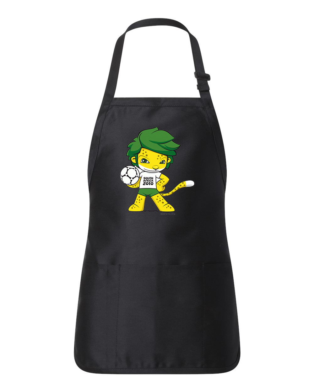 2010 FIFA World Cup South Africa Mascot Zakumi Soccer Logo Symbol Emblem Customized Design on Full-Length Apron with Pouch Pocket