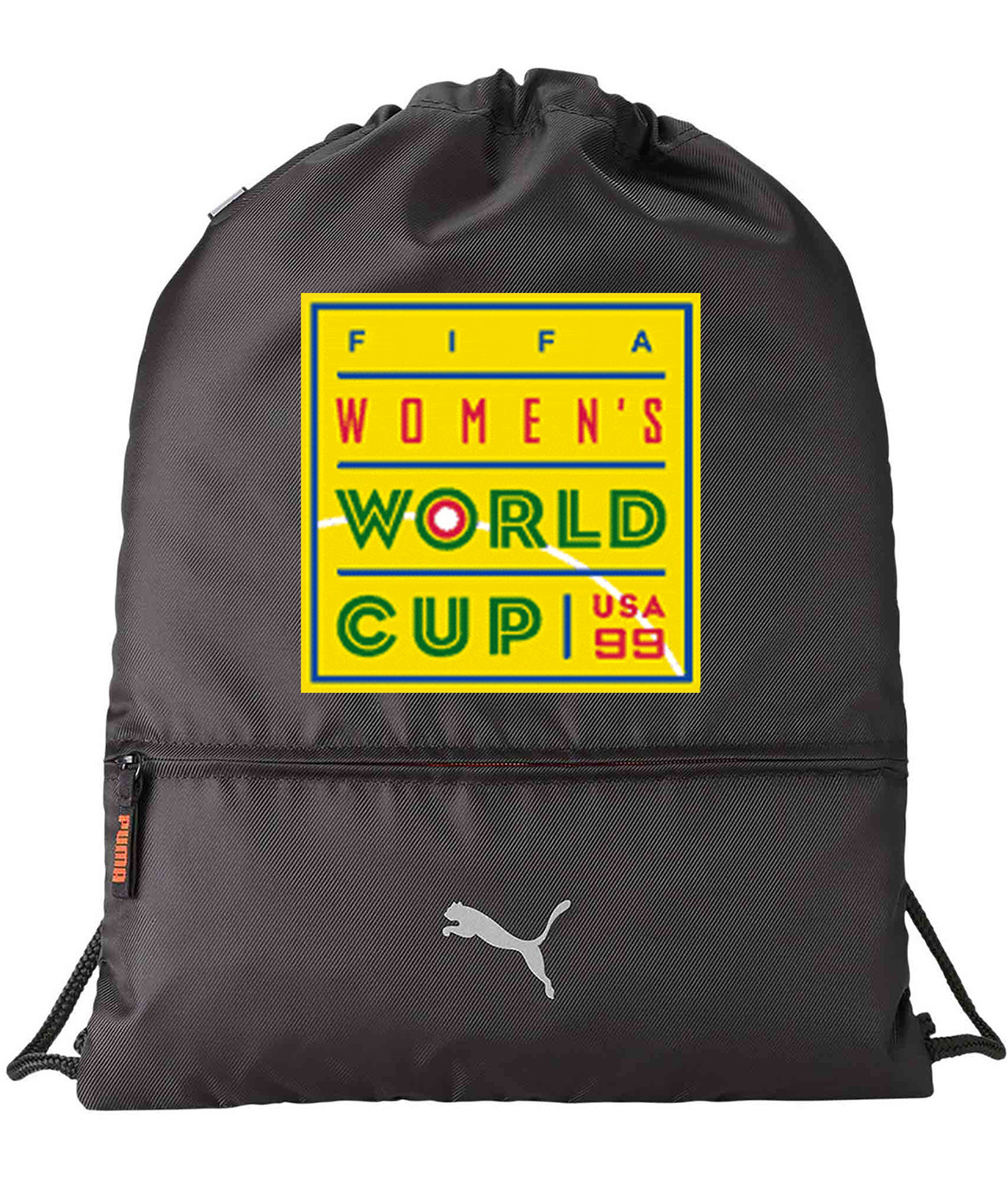 1999 Womens World Cup FIFA - USA Soccer Logo Symbol Emblem Customized Design on Lightweight Drawstring Backpack Bag - Image 1