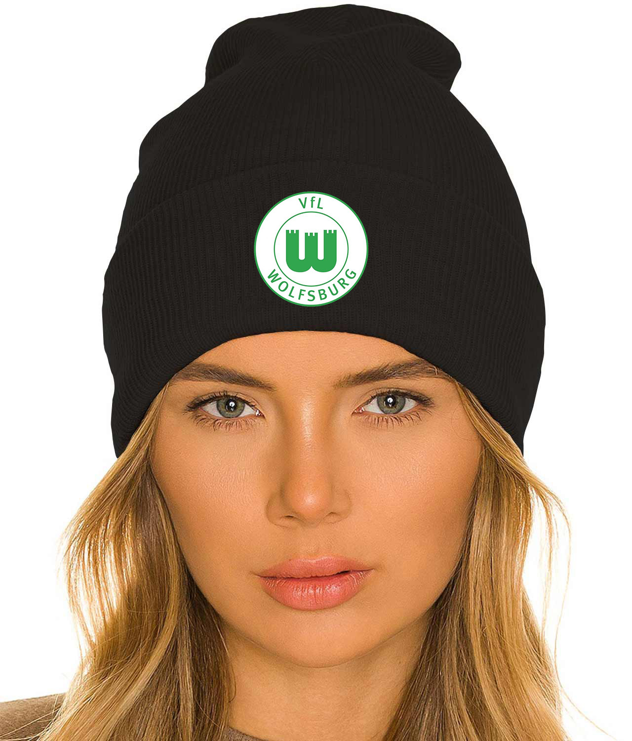 VfL Wolfsburg FC 1945 Logo Symbol Emblem Customized Design on 12" Cuffed Beanie Hat
