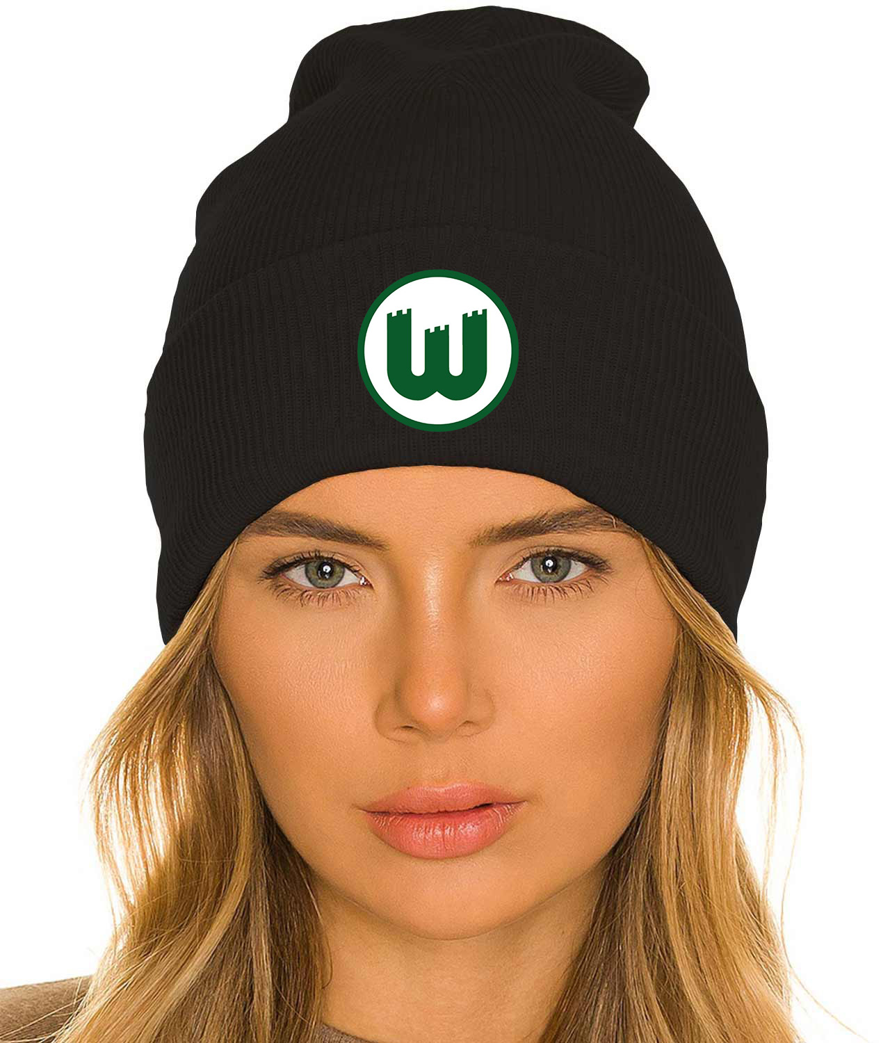 VfL Wolfsburg FC 1969 Logo Symbol Emblem Customized Design on 12" Cuffed Beanie Hat