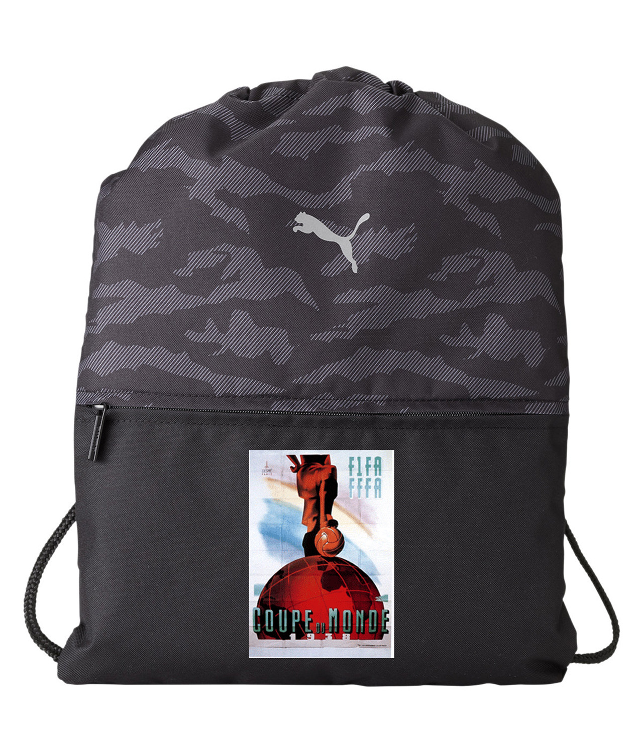 1938 FIFA World Cup France Soccer Logo Symbol Emblem Customized Design on Camo Drawstring Backpack Bag