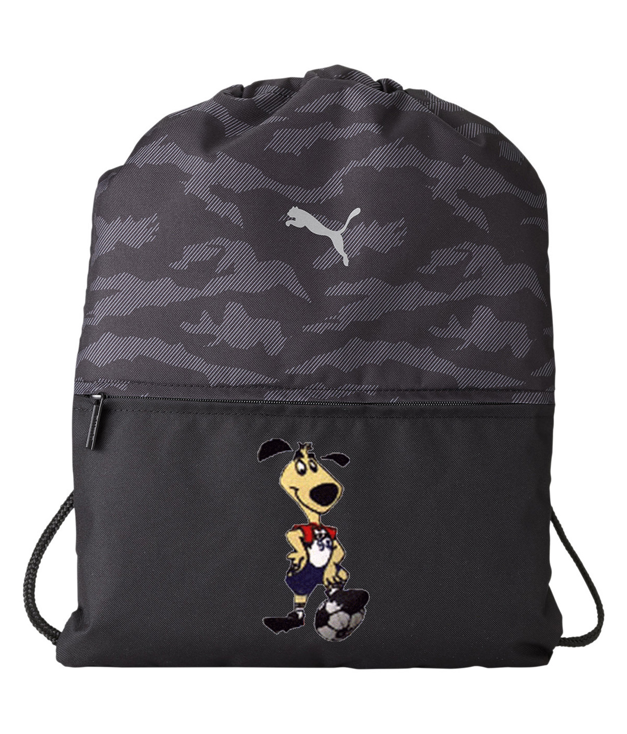 1994 FIFA World Cup USA Mascot Striker Soccer Logo Symbol Emblem Customized Design on Camo Drawstring Backpack Bag