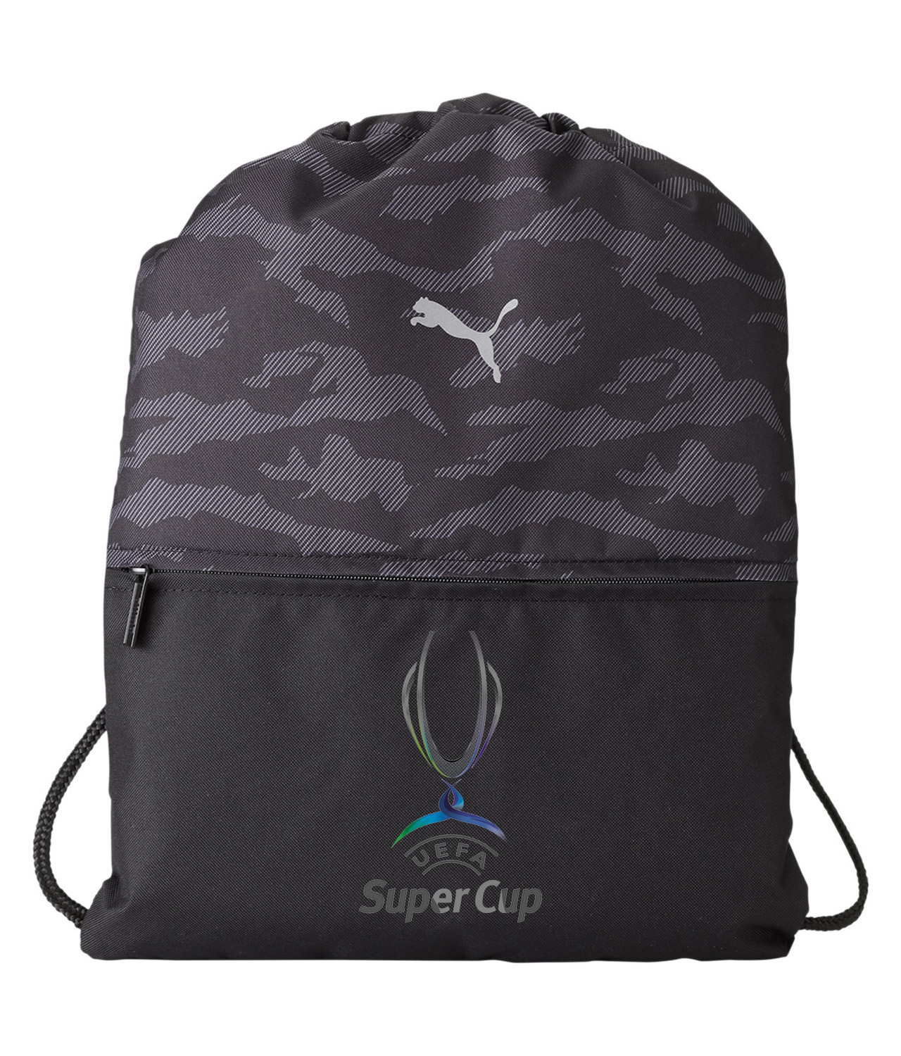 UEFA Super Cup 2005 Soccer Logo Symbol Emblem Customized Design on Camo Drawstring Backpack Bag