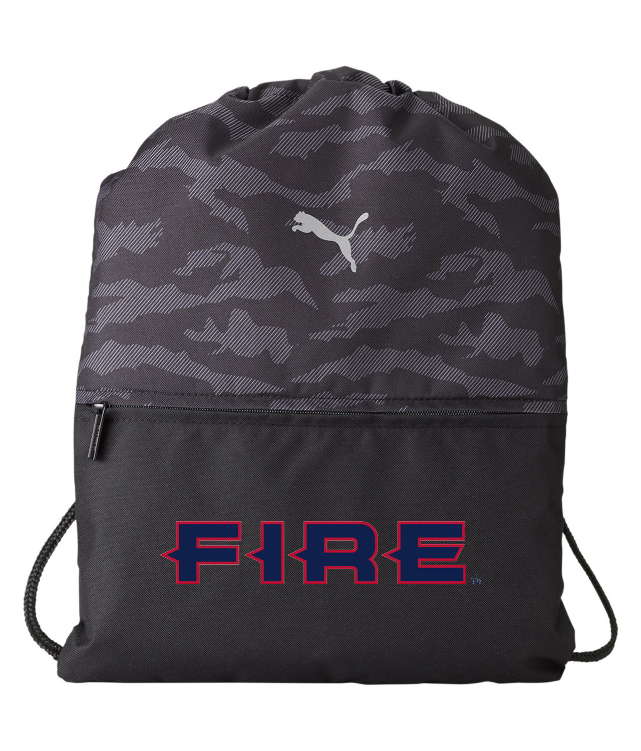 Chicago Fire FC 1998-2019 Soccer Logo Symbol Emblem Customized Design on Camo Drawstring Backpack Bag