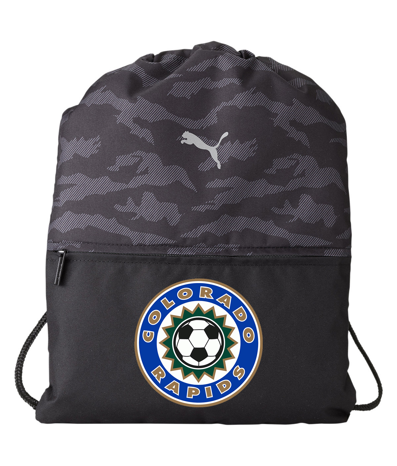 Colorado Rapids FC 1996 Soccer Logo Symbol Emblem Customized Design on Camo Drawstring Backpack Bag