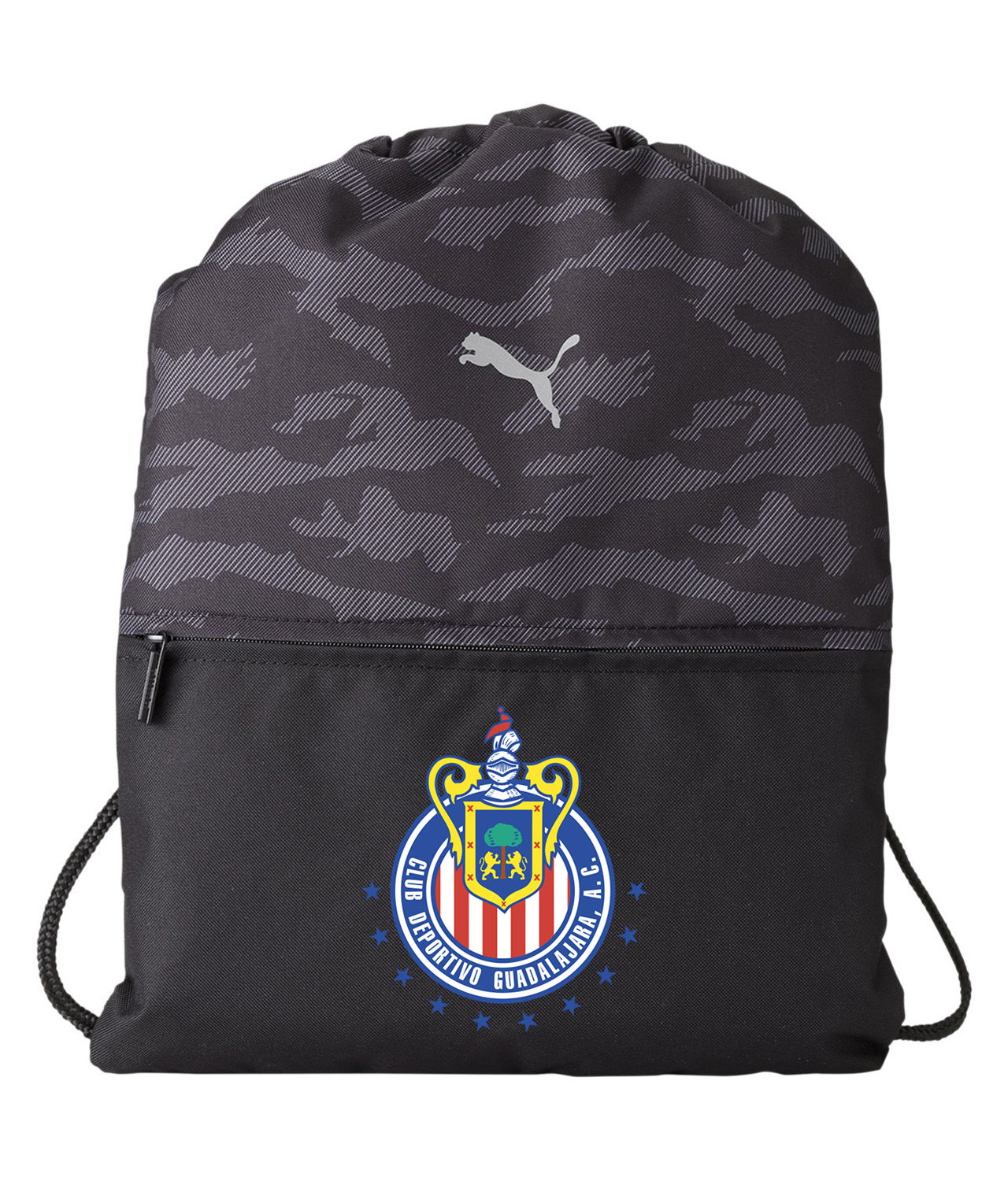 C.D. Guadalajara Chivas Soccer Logo Symbol Emblem Customized Design on Camo Drawstring Backpack Bag