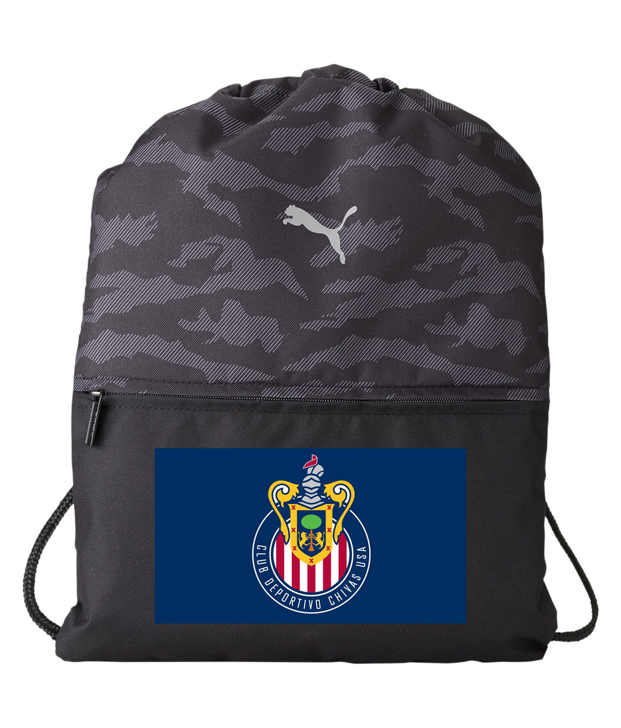 C.D. Guadalajara Chivas Symbol Soccer Logo Symbol Emblem Customized Design on Camo Drawstring Backpack Bag