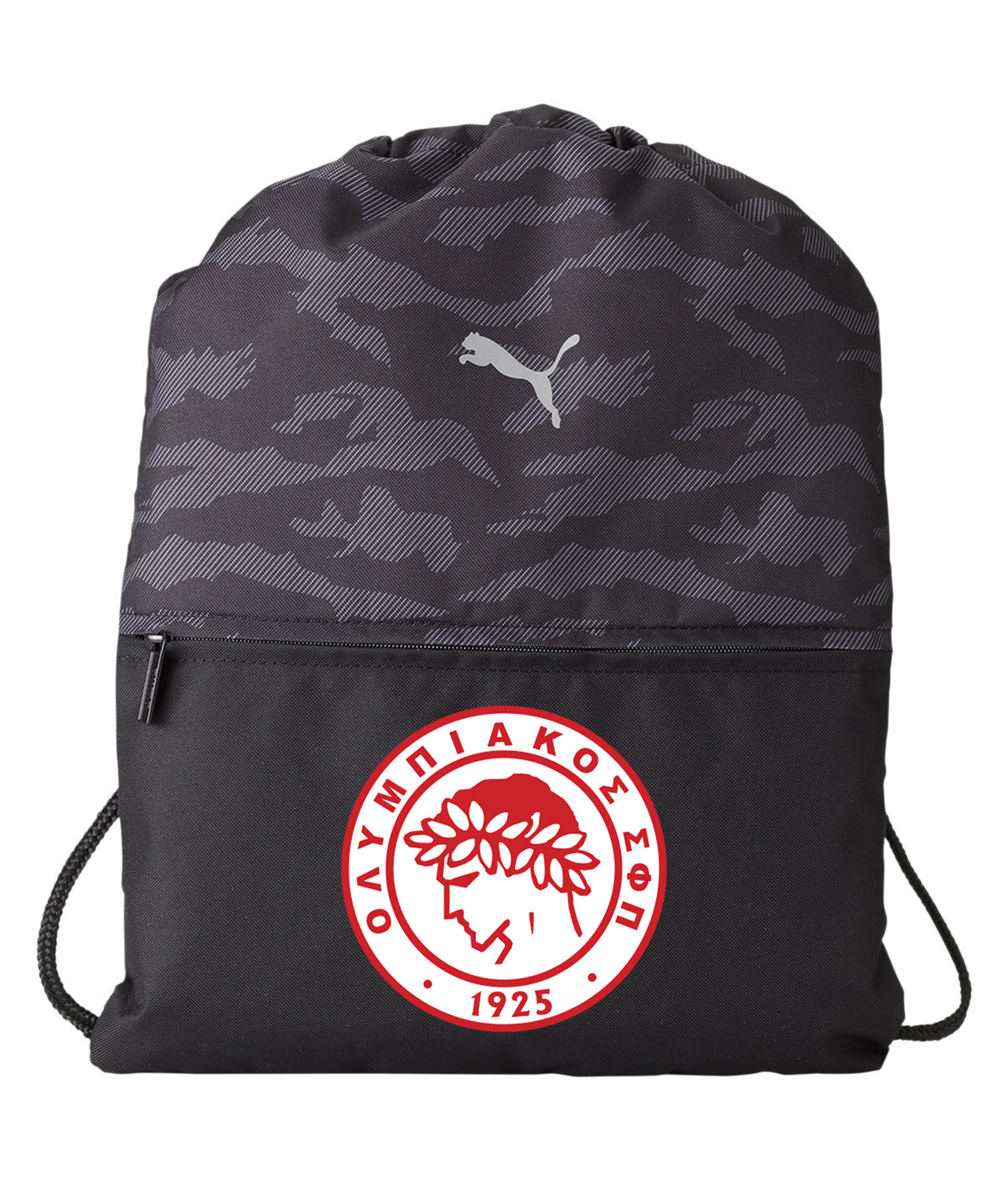 Olympiacos F.C. 1987-1992 Soccer Logo Symbol Emblem Customized Design on Camo Drawstring Backpack Bag