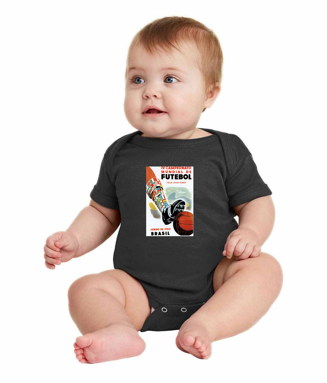 1950 FIFA World Cup Brazil Soccer Logo Symbol Emblem Customized Design on Infant Baby Rib Bodysuit