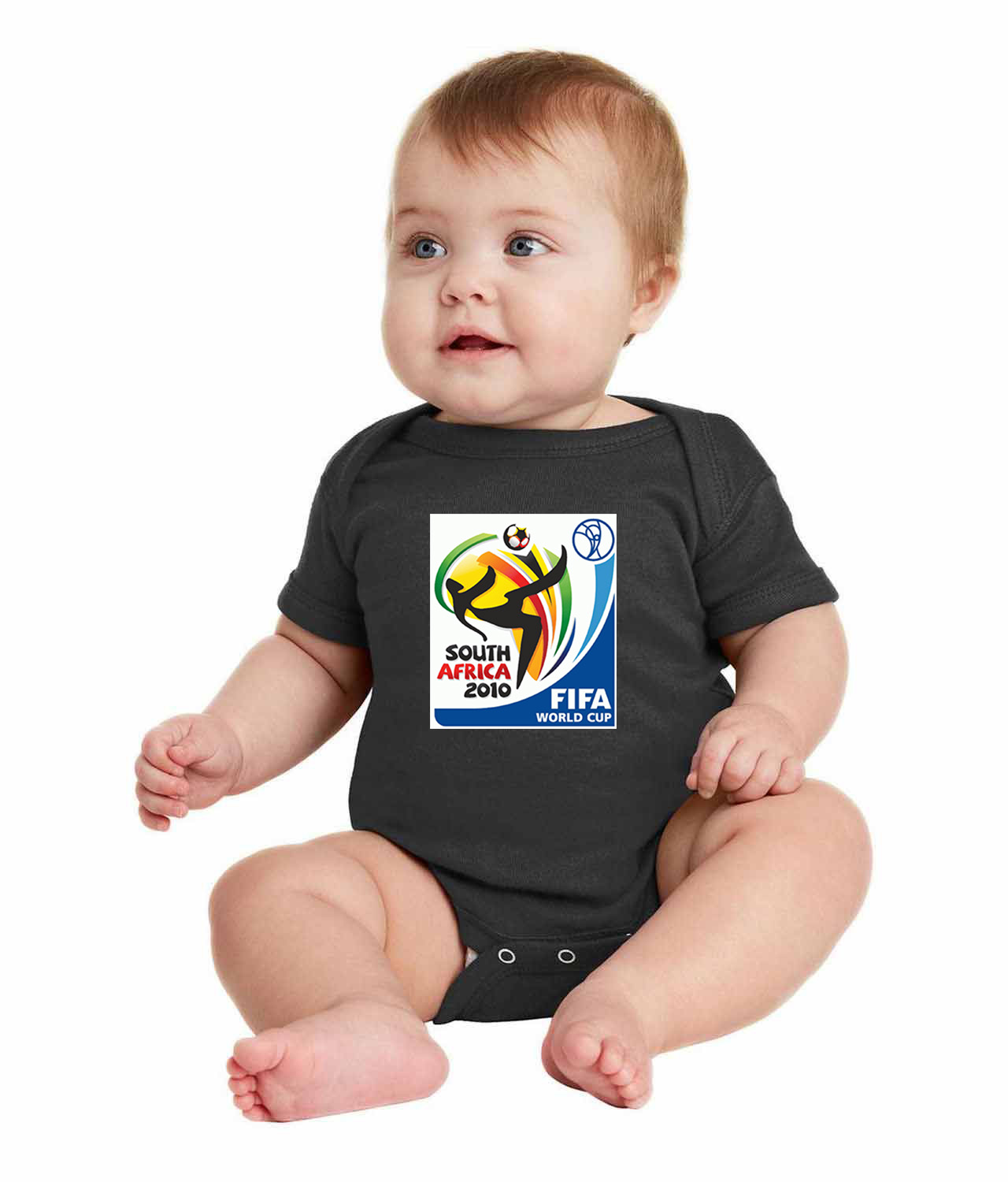 2010 FIFA World Cup South Africa Soccer Logo Symbol Emblem Customized Design on Infant Baby Rib Bodysuit