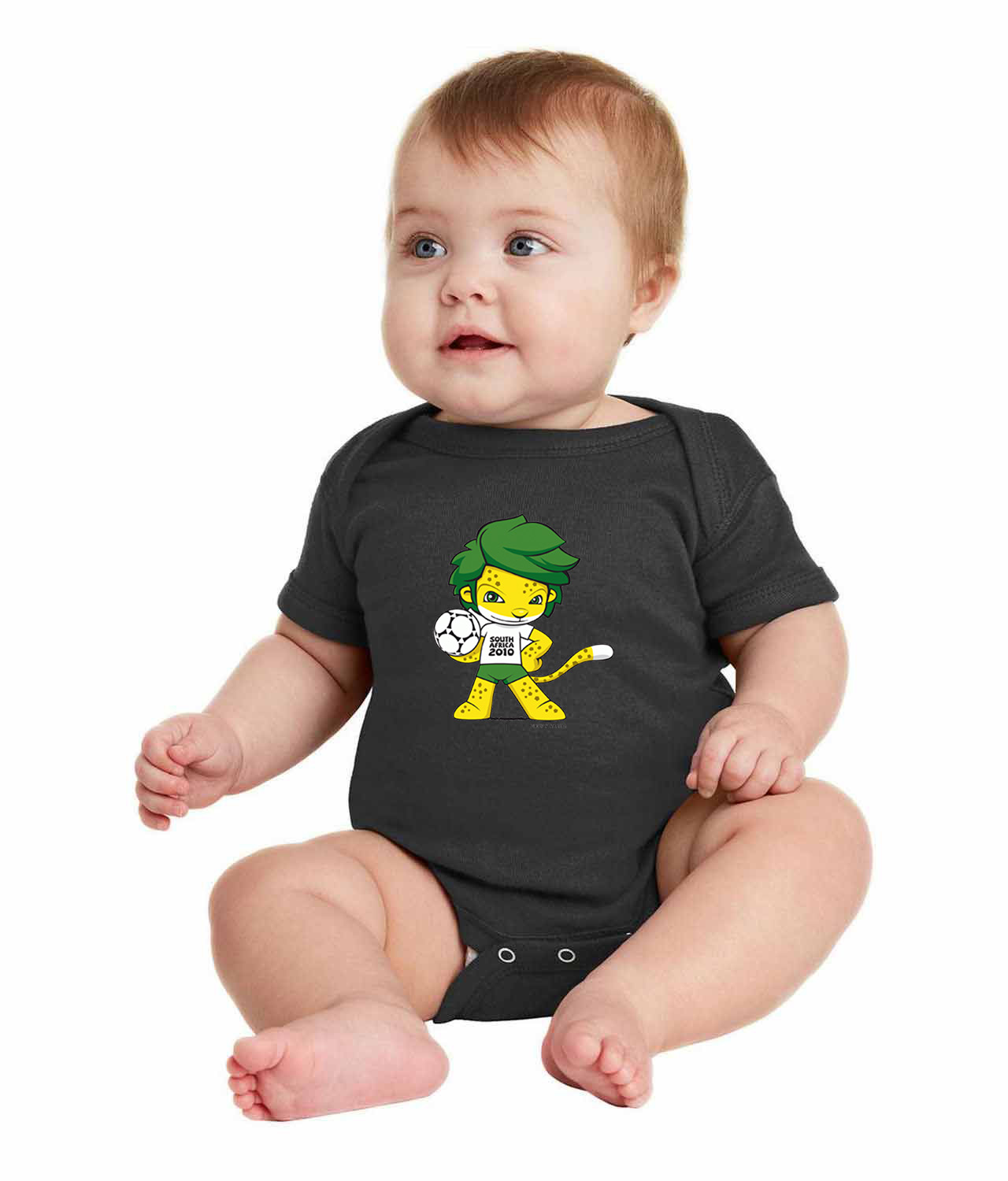 2010 FIFA World Cup South Africa Mascot Zakumi Soccer Logo Symbol Emblem Customized Design on Infant Baby Rib Bodysuit