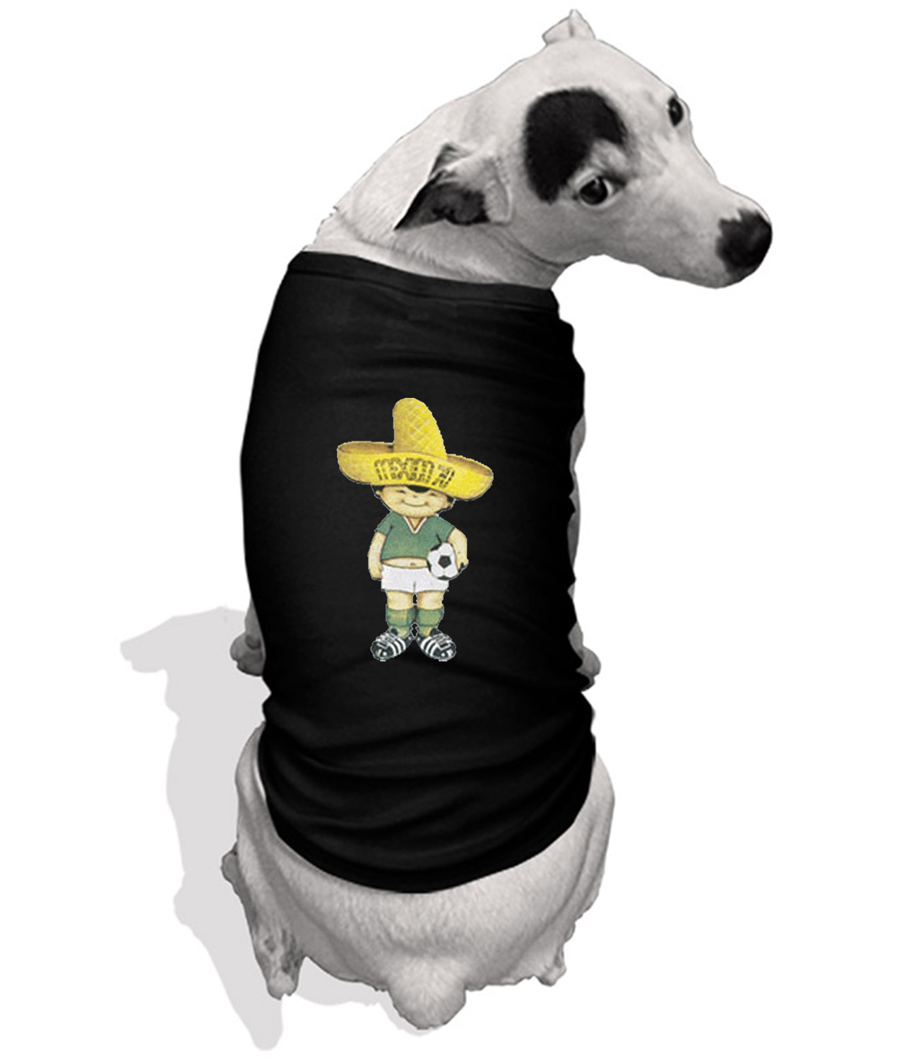 1970 FIFA World Cup Mexico Mascot Juanito Soccer Logo Symbol Emblem Customized Design on Doggie Puppy Dog Tank Tshirt