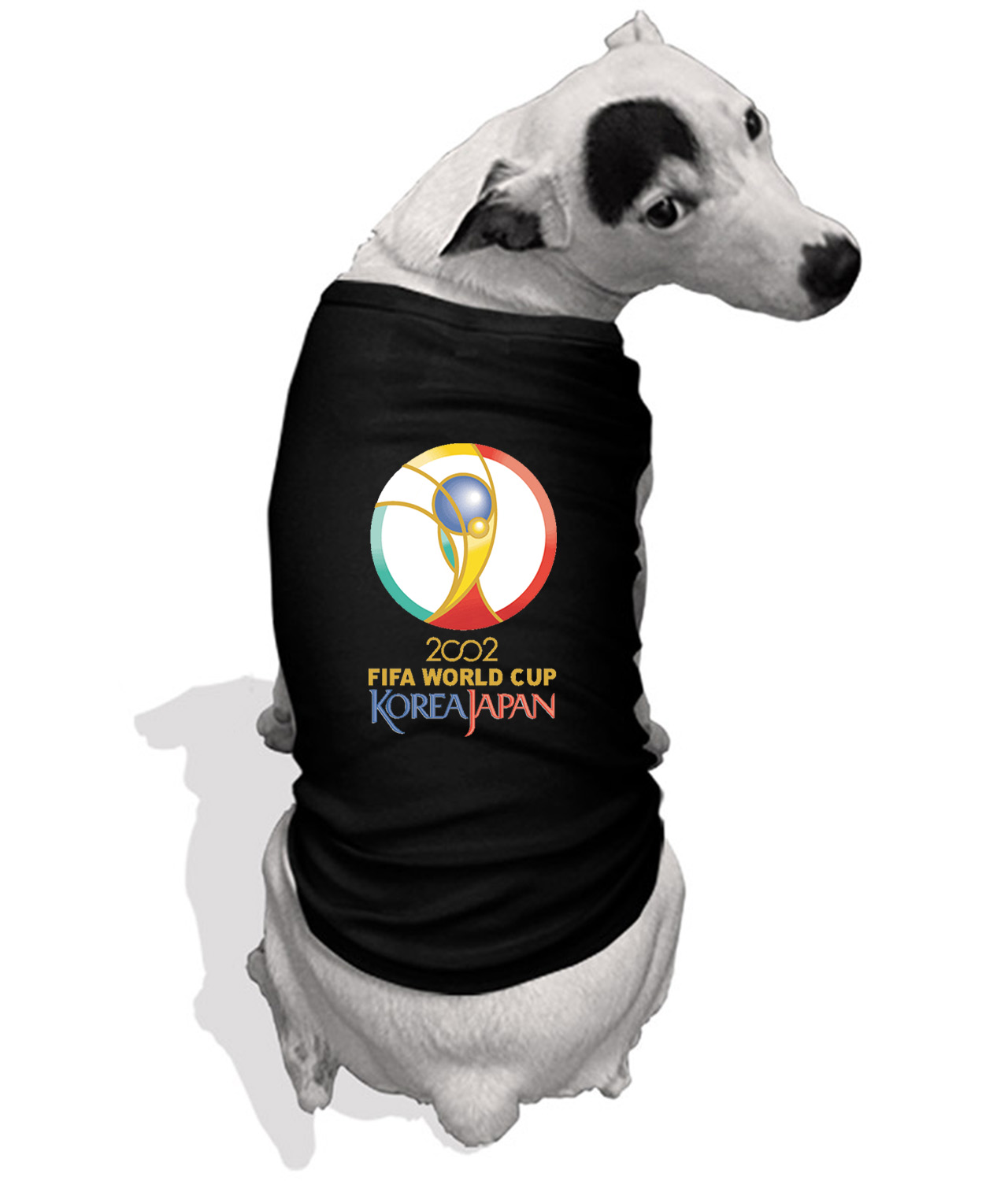 2002 FIFA World Cup Korea Japan Soccer Logo Symbol Emblem Customized Design on Doggie Puppy Dog Tank Tshirt