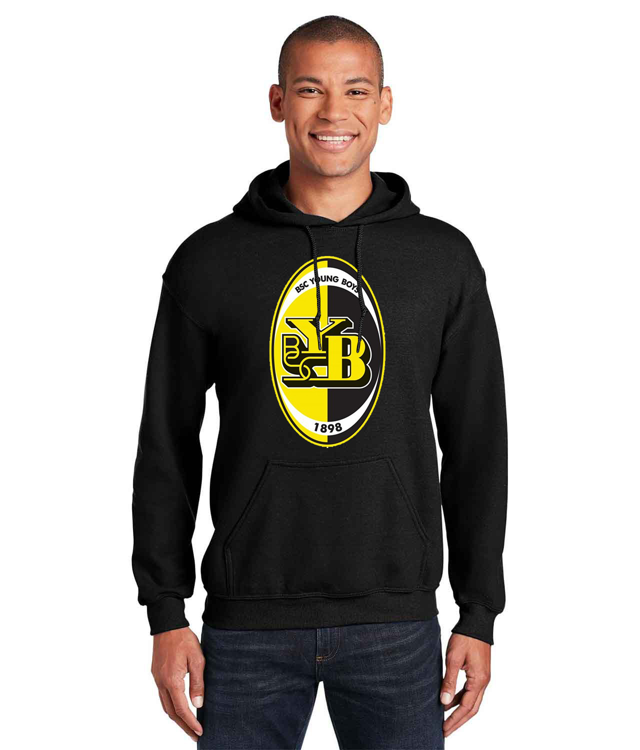 BSC Young Boys FC 2002 Logo Symbol Emblem Customized Soccer Design on Unisex Hooded Sweatshirt