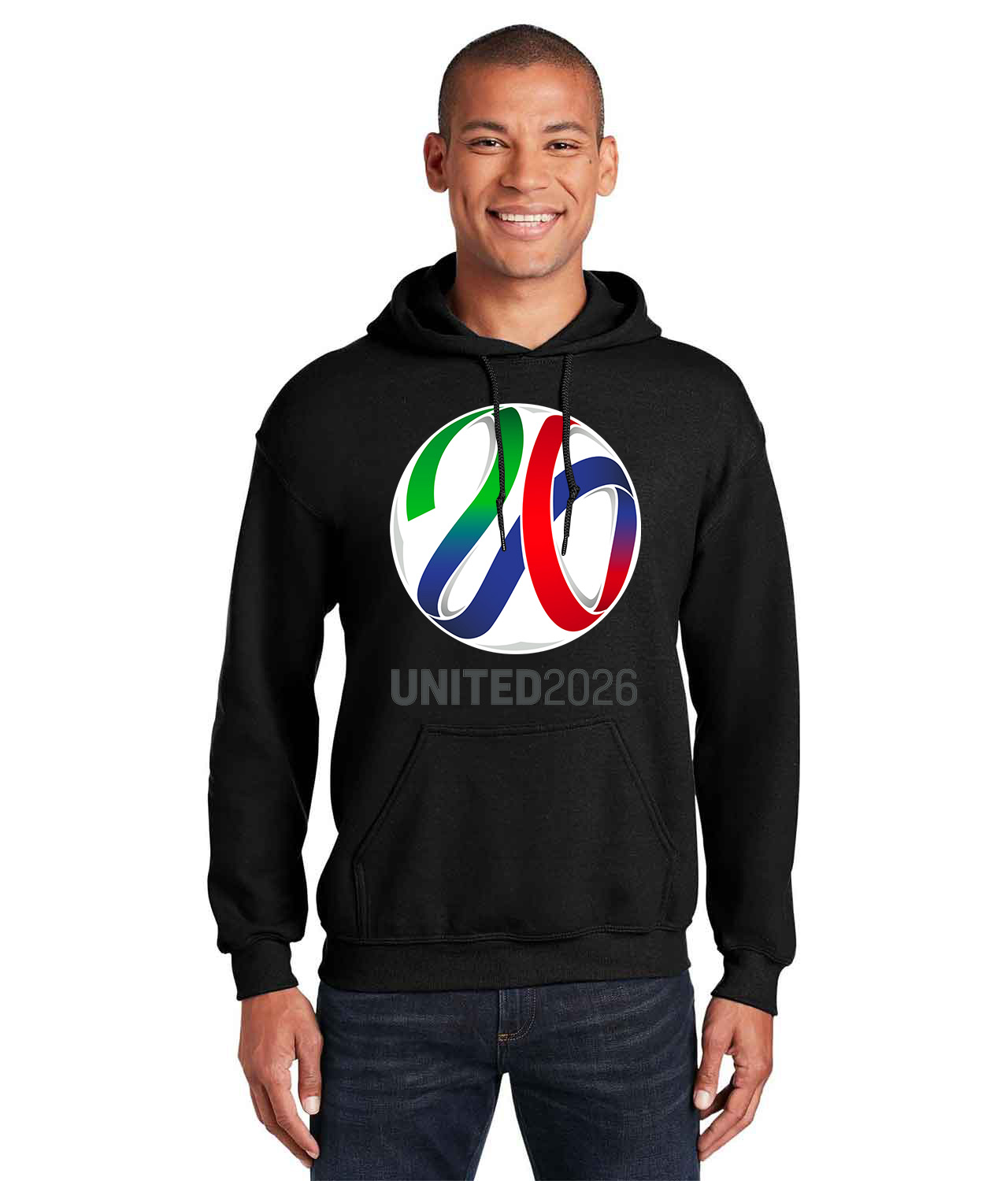 2026 FIFA World Cup Canada-Mexico-USA Logo Symbol Emblem Customized Soccer Design on Unisex Hooded Sweatshirt