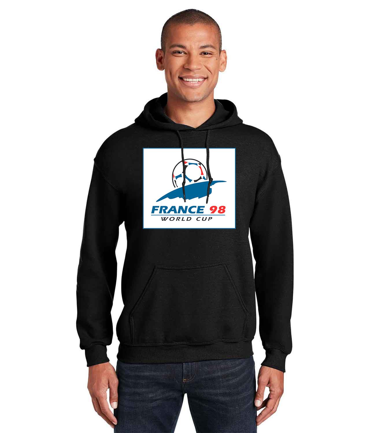 1998 FIFA World Cup France Logo Symbol Emblem Customized Soccer Design on Unisex Hooded Sweatshirt