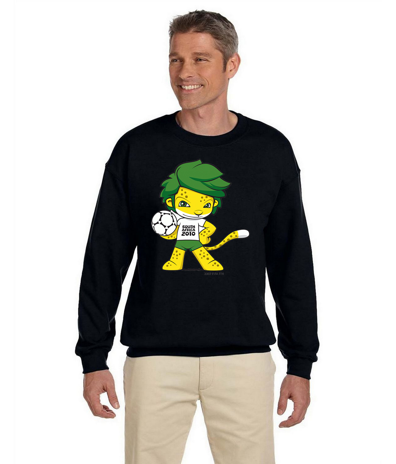 2010 FIFA World Cup South Africa Mascot Zakumi Soccer Logo Symbol Emblem Customized Design on Unisex Crewneck Sweatshirt