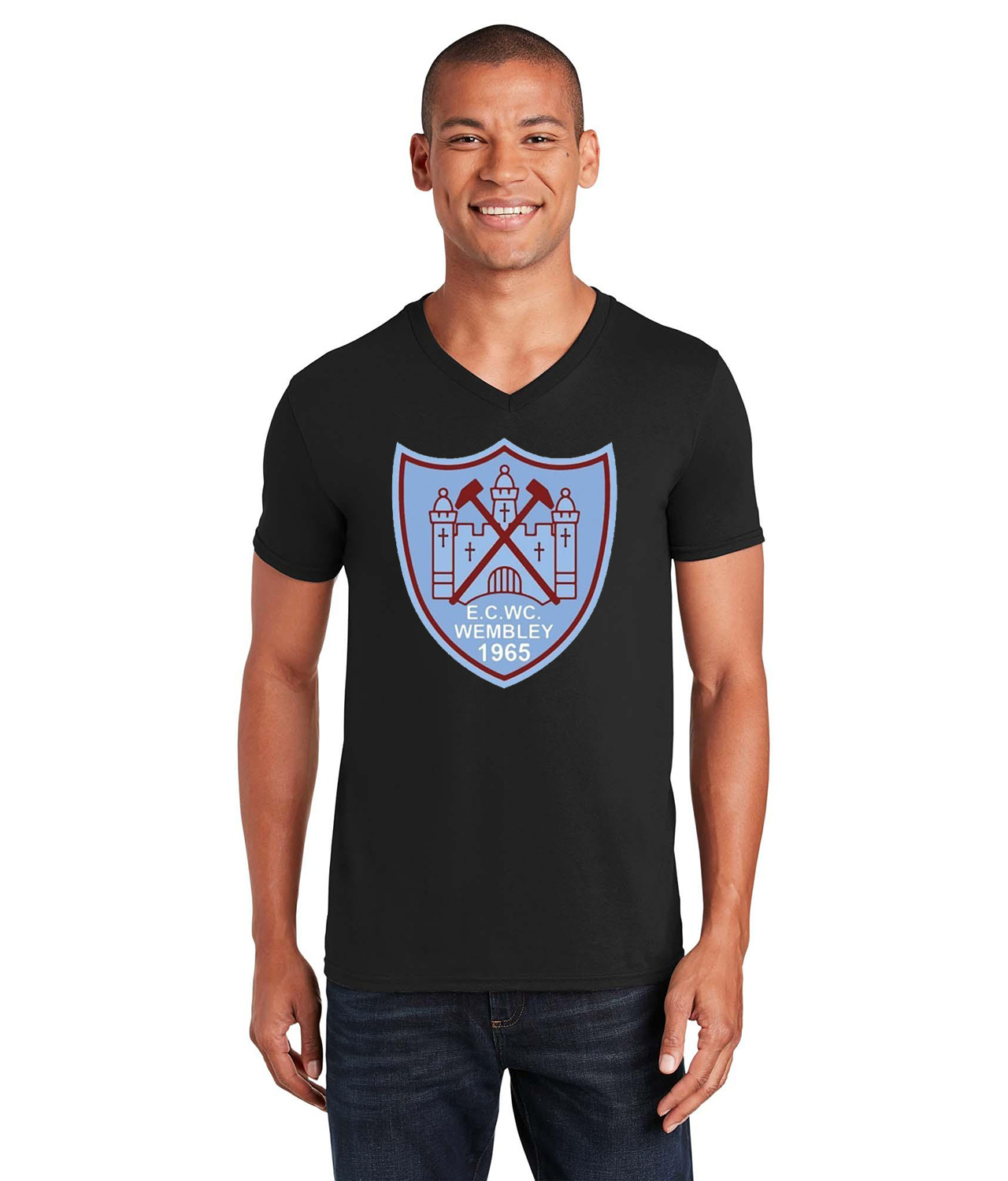 West Ham United F.C. 1965 E.C.W.C. Final Soccer Logo Symbol Emblem Customized Design on Unisex V-Neck T-Shirt Tee