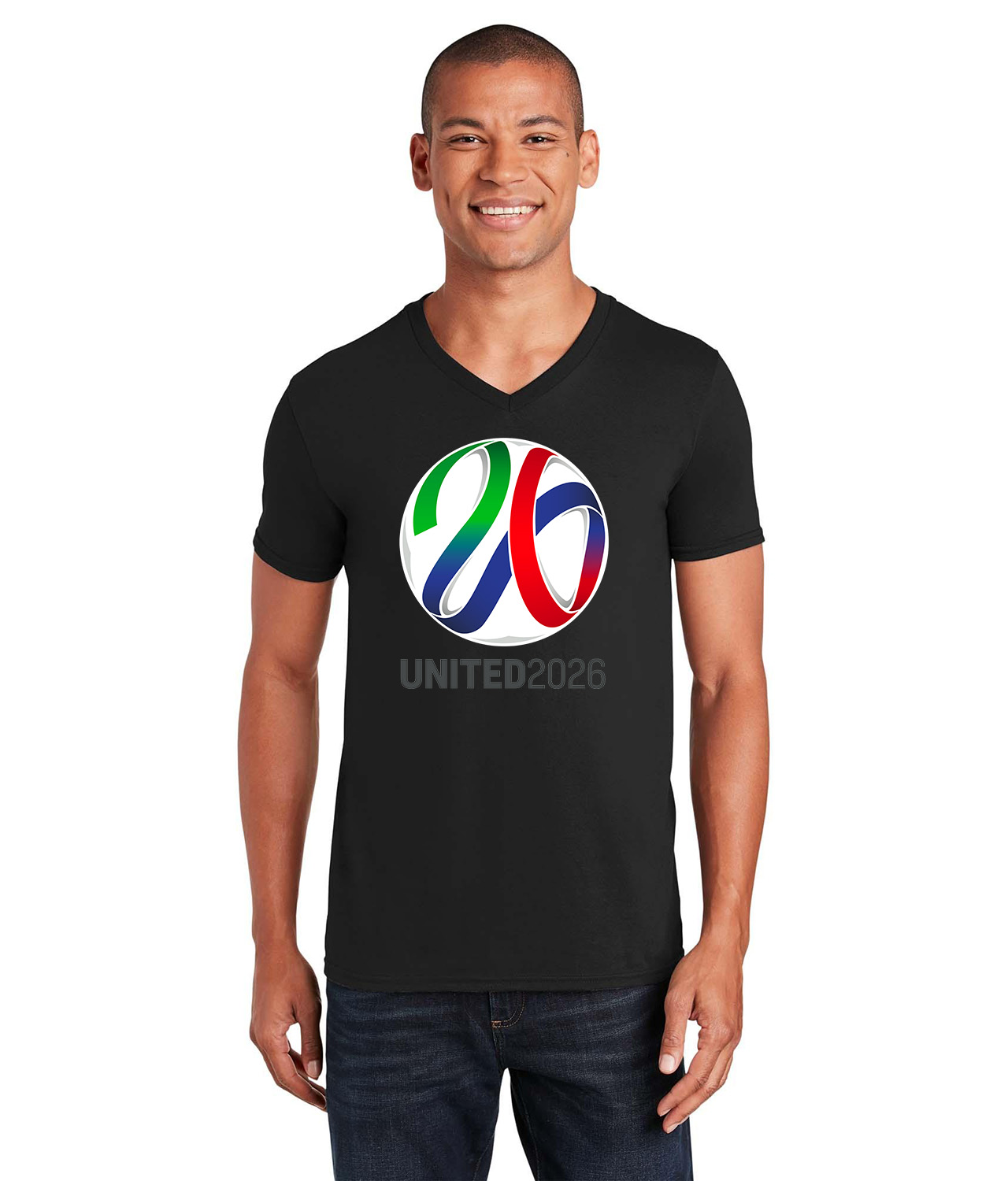 2026 FIFA World Cup Canada-Mexico-USA Soccer Logo Symbol Emblem Customized Design on Unisex V-Neck T-Shirt Tee