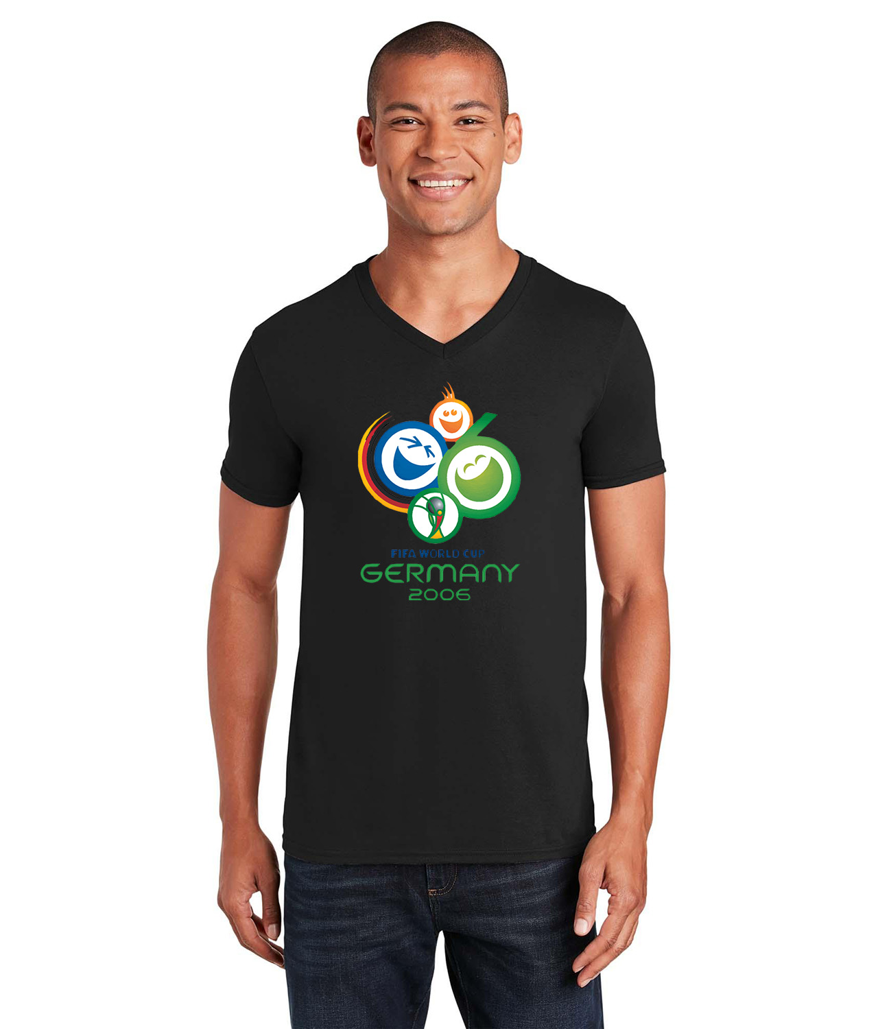 2006 FIFA World Cup Germany Soccer Logo Symbol Emblem Customized Design on Unisex V-Neck T-Shirt Tee
