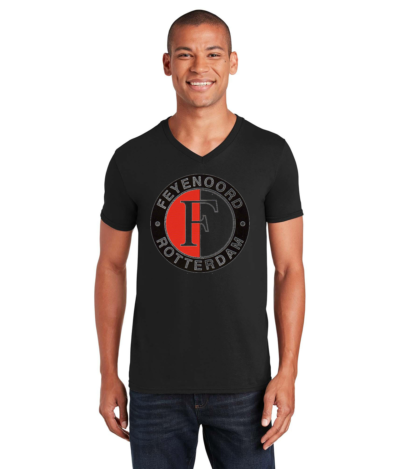 SC Feyenoord Emblem Soccer Logo Symbol Emblem Customized Design on Unisex V-Neck T-Shirt Tee