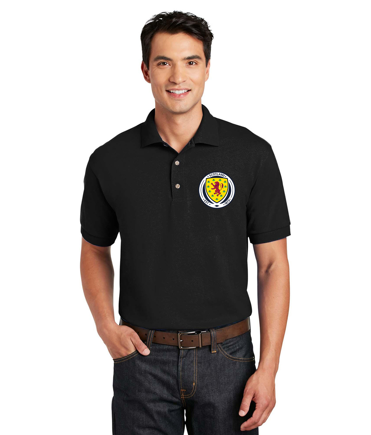 UEFA Scotland Emblem 2012 Soccer Logo Symbol Emblem Customized Design on Unisex Sport Knit Jersey Polo T-Shirt