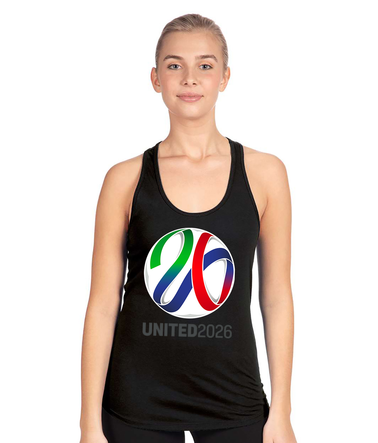 2026 FIFA World Cup Canada-Mexico-USA Soccer Logo Symbol Emblem Customized Design on Women's Racerback Tank Top