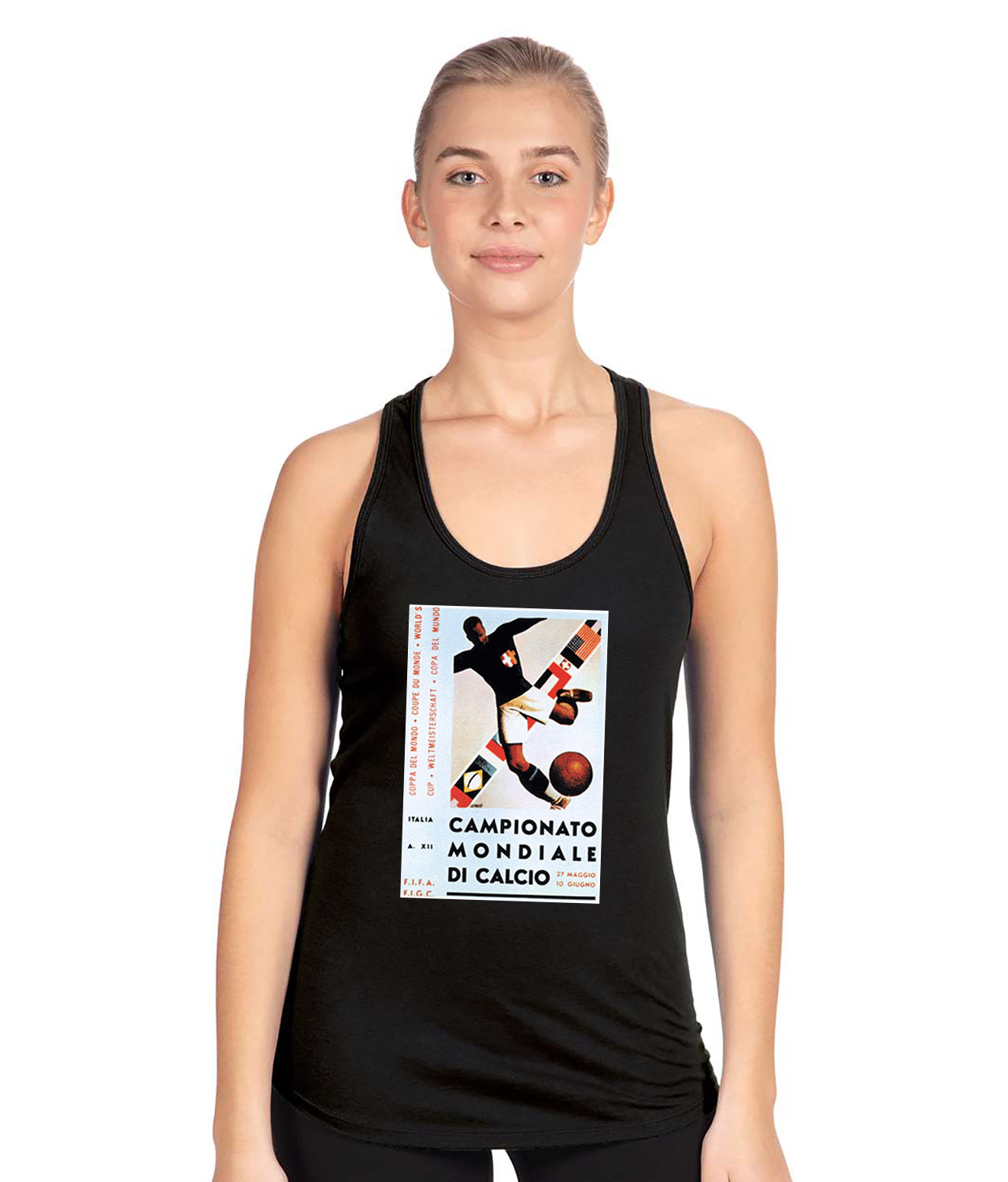 1934 FIFA World Cup Italy Soccer Logo Symbol Emblem Customized Design on Women's Racerback Tank Top