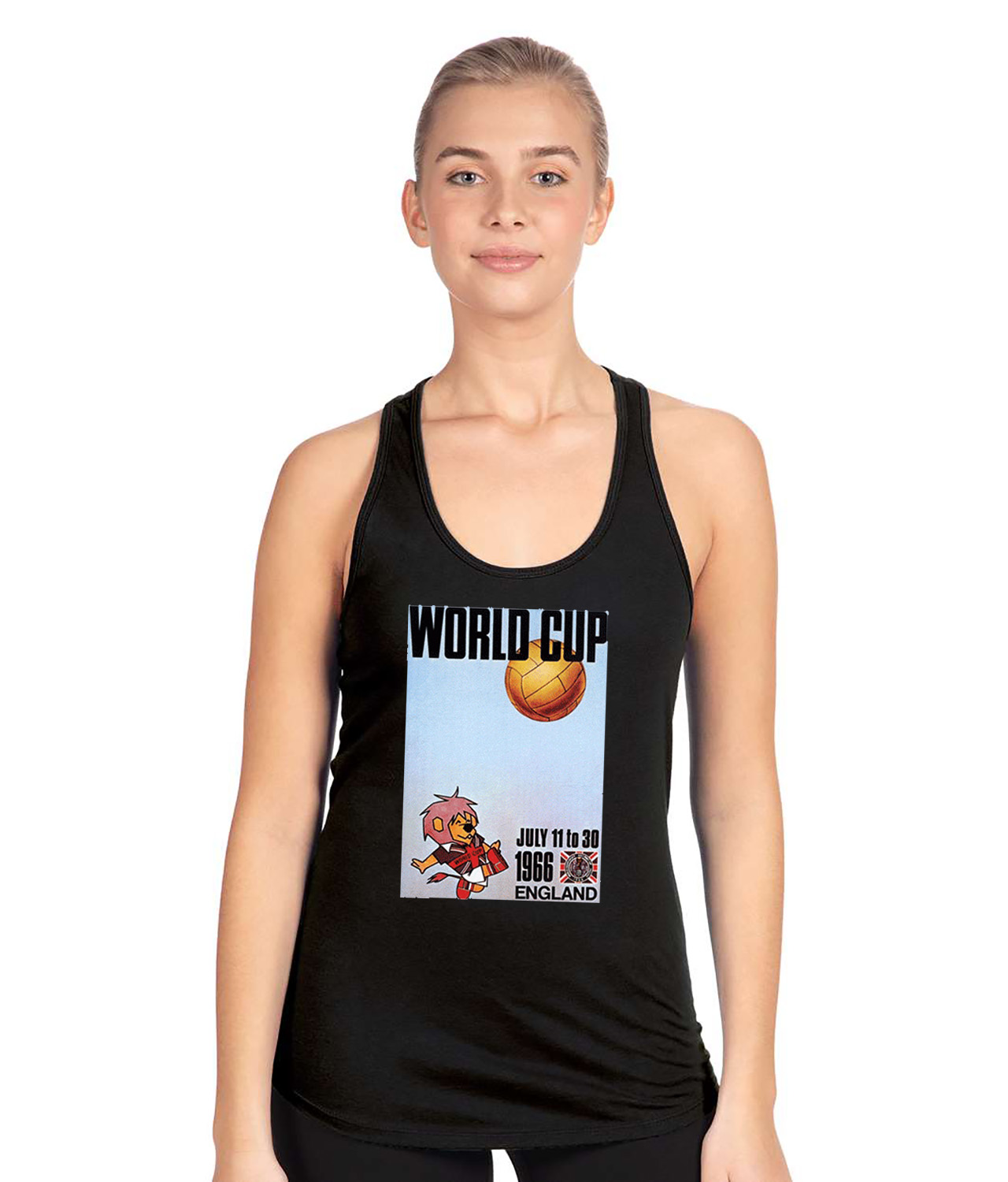 1966 FIFA World Cup England Willie Soccer Logo Symbol Emblem Customized Design on Women's Racerback Tank Top