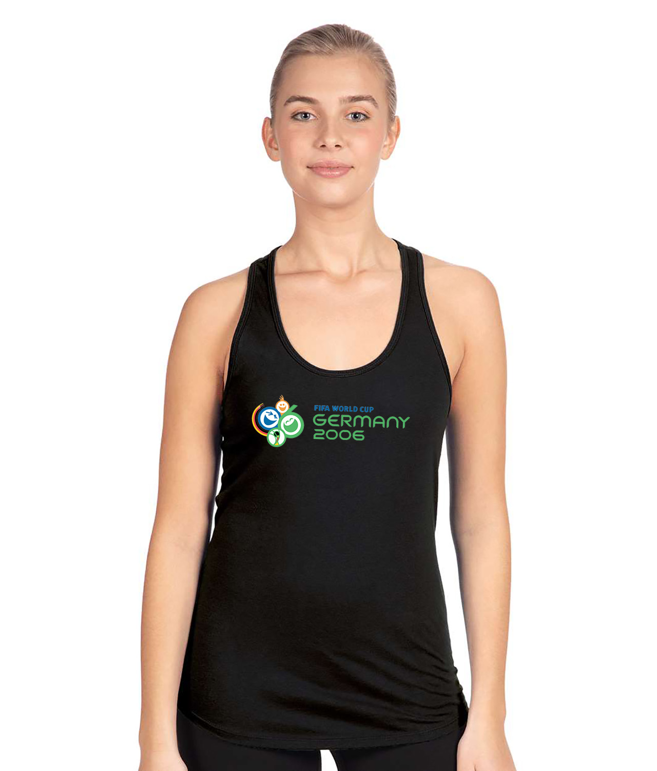2006 FIFA World Cup Germany Emblem Soccer Logo Symbol Emblem Customized Design on Women's Racerback Tank Top