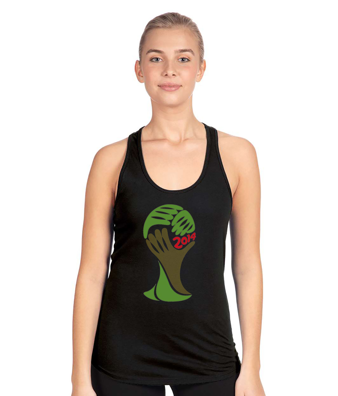 2014 FIFA World Cup Brazil Symbol Soccer Logo Symbol Emblem Customized Design on Women's Racerback Tank Top
