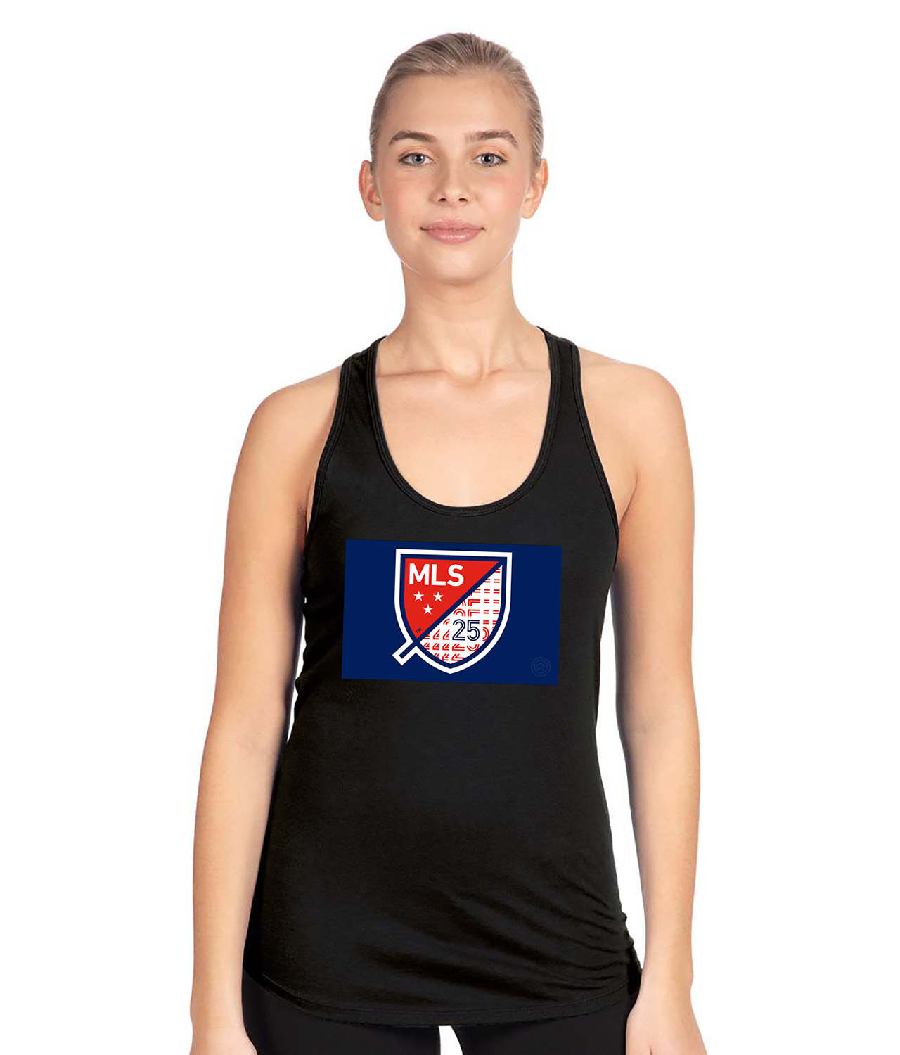 The Major League Soccer 25th Season Logo Symbol Emblem Customized Design on Women's Racerback Tank Top