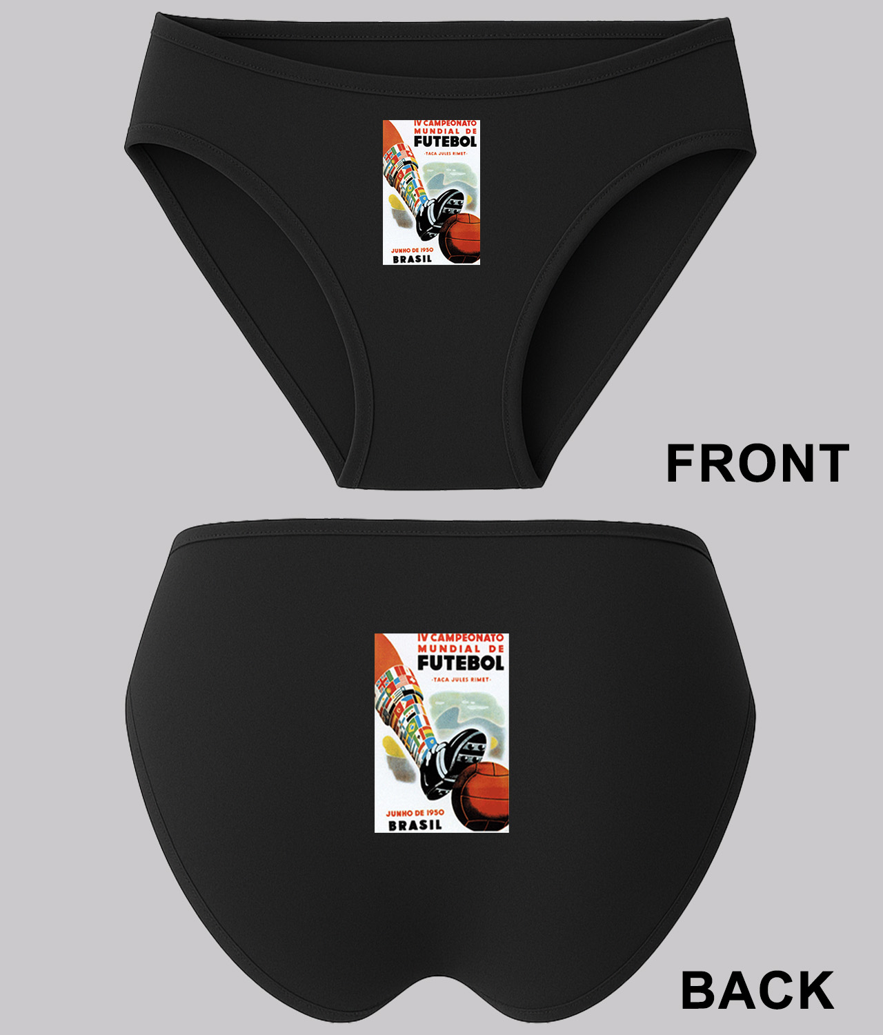 1950 FIFA World Cup Brazil Soccer Logo Symbol Emblem Customized Design on Women's Plus Size Bikini Brief Underwear