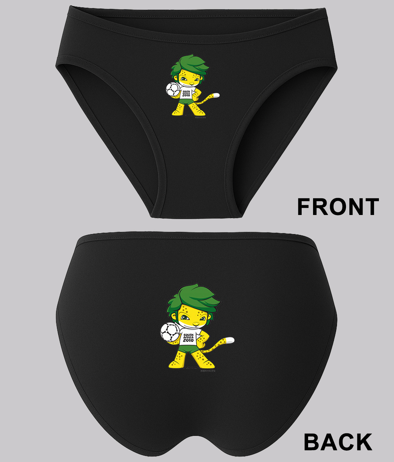2010 FIFA World Cup South Africa Mascot Zakumi Soccer Logo Symbol Emblem Customized Design on Women's Plus Size Bikini Brief Underwear