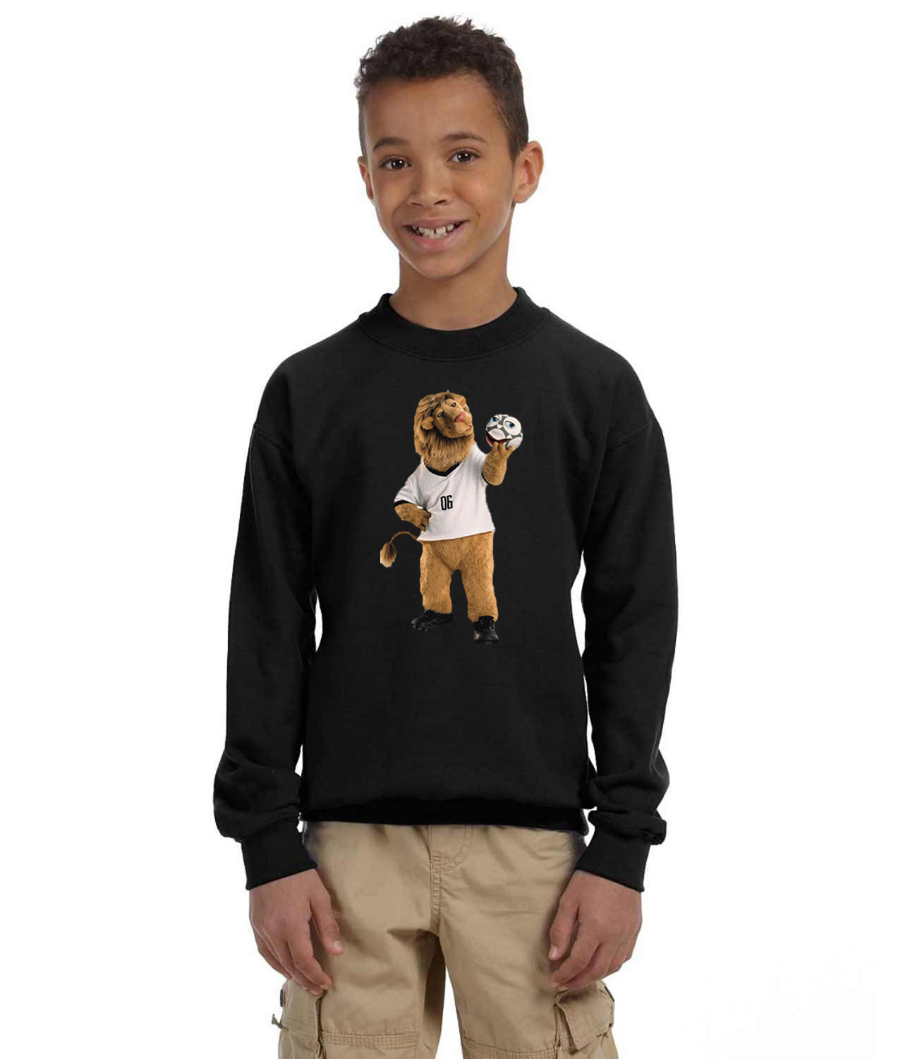 2006 FIFA World Cup Germany Mascots Goleo & Pille Soccer Logo Symbol Emblem Customized Design on Youth Crewneck Sweatshirt