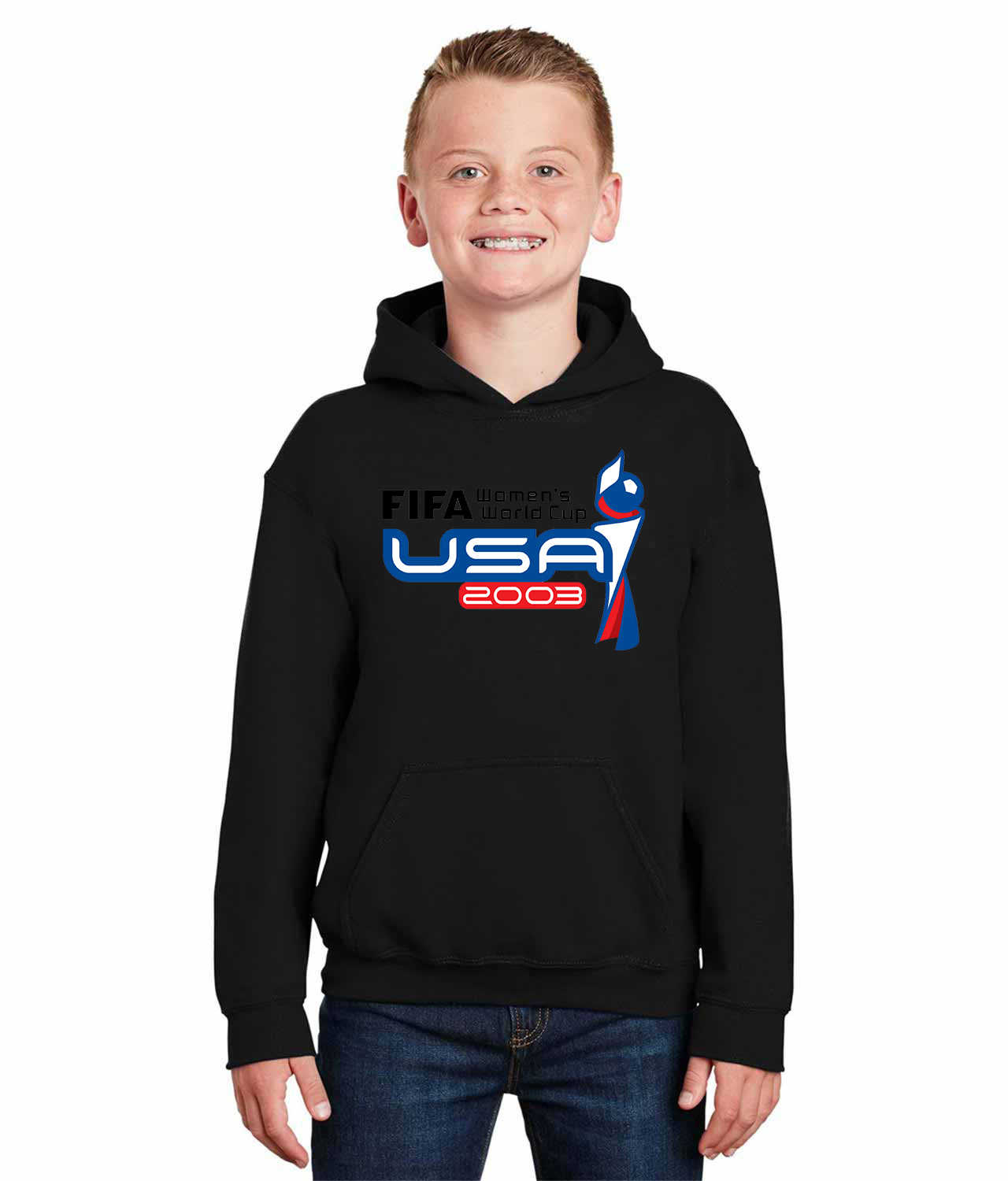 2003 FIFA Womens World Cup - USA Soccer Logo Symbol Emblem Customized Design on Youth Hoodie