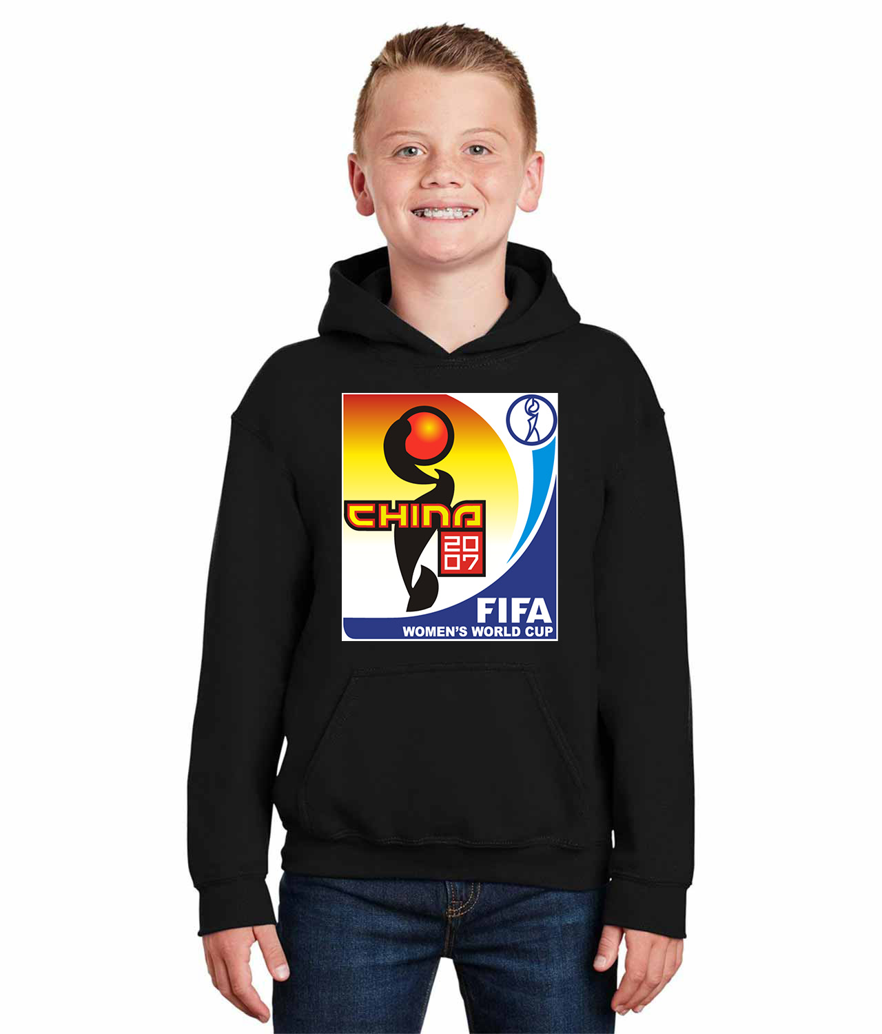 2007 FIFA Womens World Cup - China Soccer Logo Symbol Emblem Customized Design on Youth Hoodie