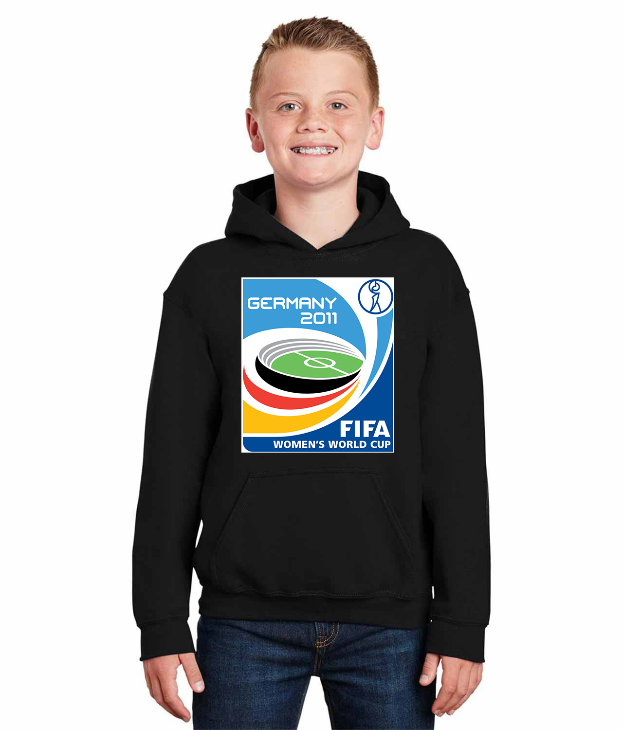 2011 FIFA Womens World Cup - Germany Soccer Logo Symbol Emblem Customized Design on Youth Hoodie