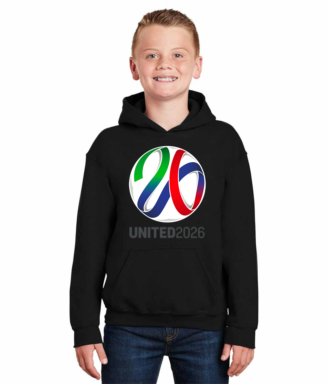 2026 FIFA World Cup Canada-Mexico-USA Soccer Logo Symbol Emblem Customized Design on Youth Hoodie