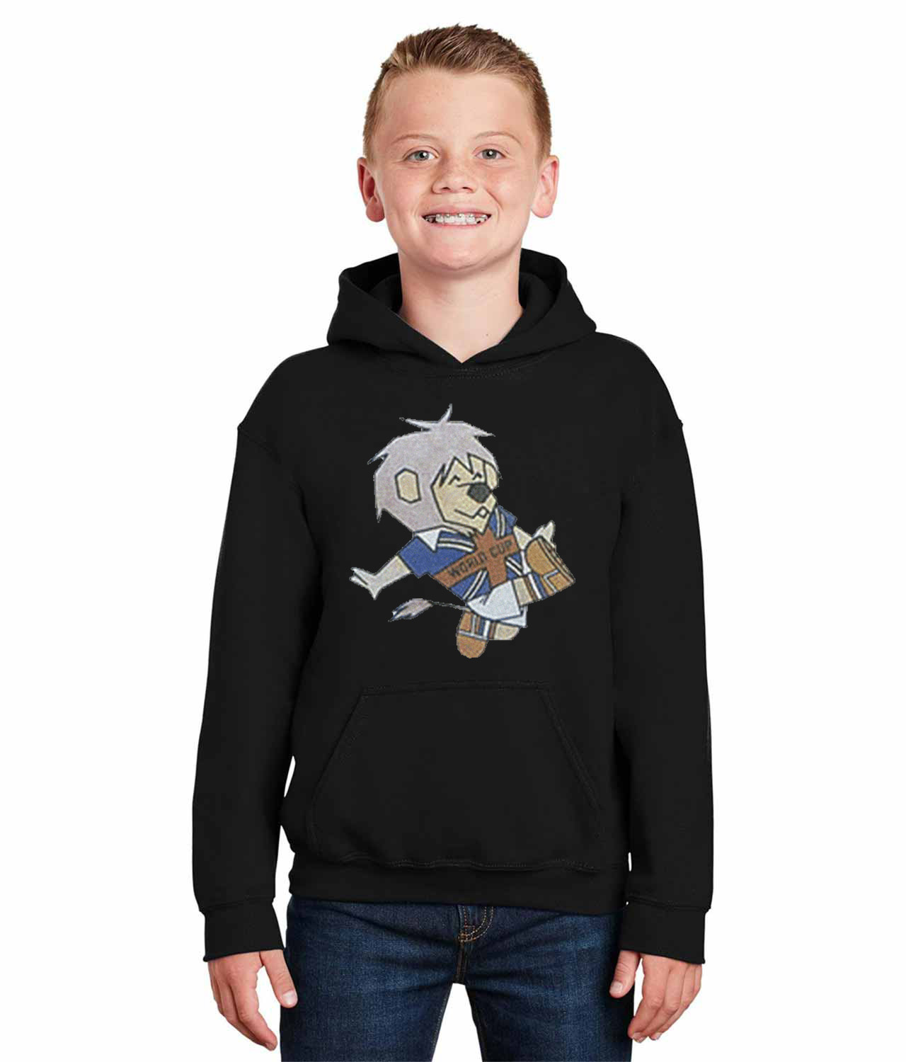 1966 FIFA World Cup England Mascot Willie Soccer Logo Symbol Emblem Customized Design on Youth Hoodie