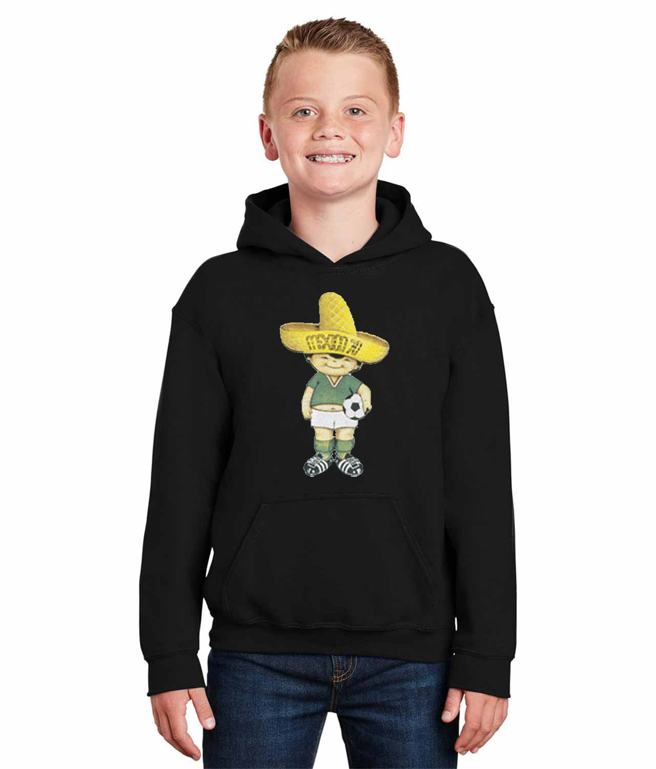 1970 FIFA World Cup Mexico Mascot Juanito Soccer Logo Symbol Emblem Customized Design on Youth Hoodie